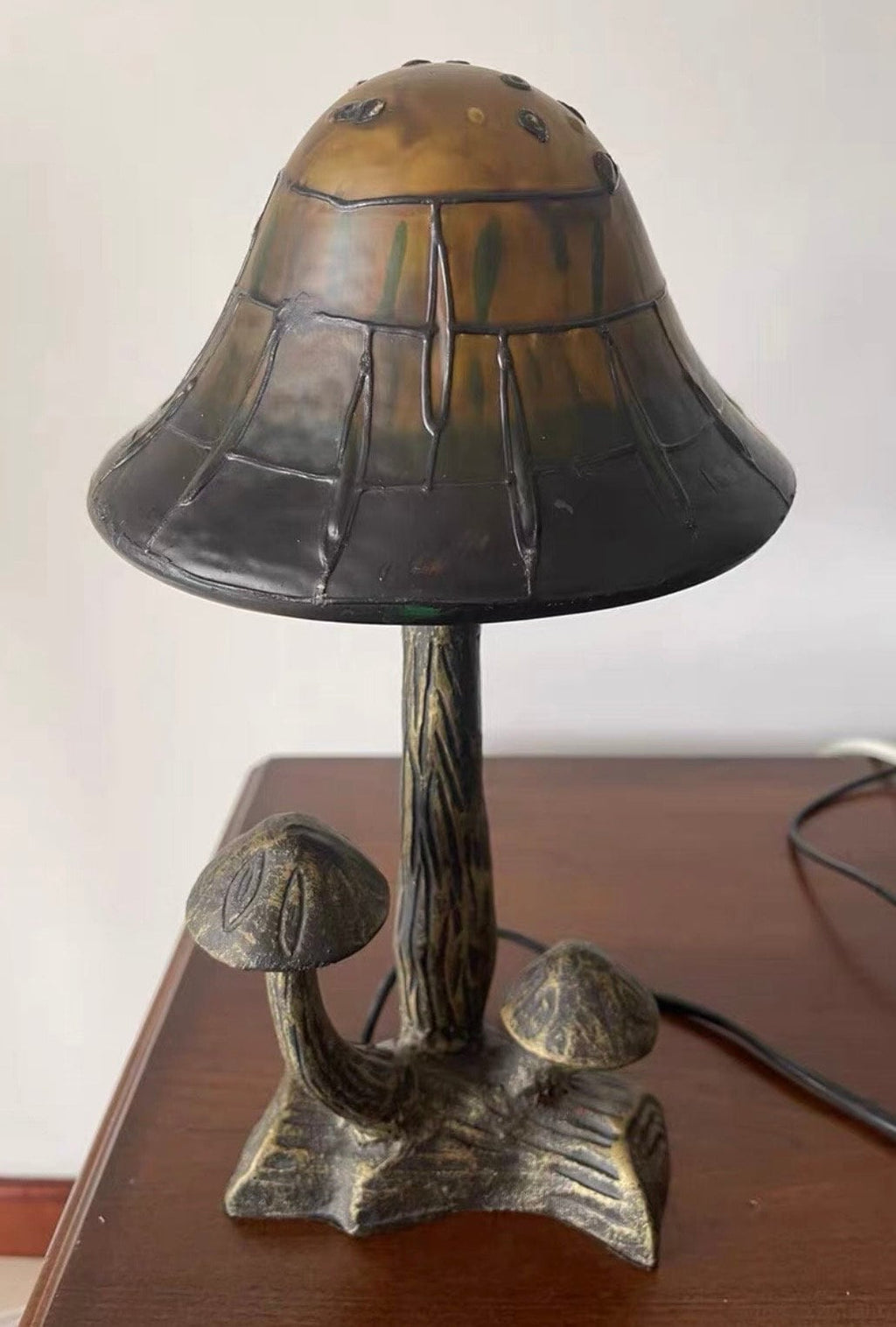 U2Antique Mushroom Stained Glass Table Lamp Fairy Figurine 12in