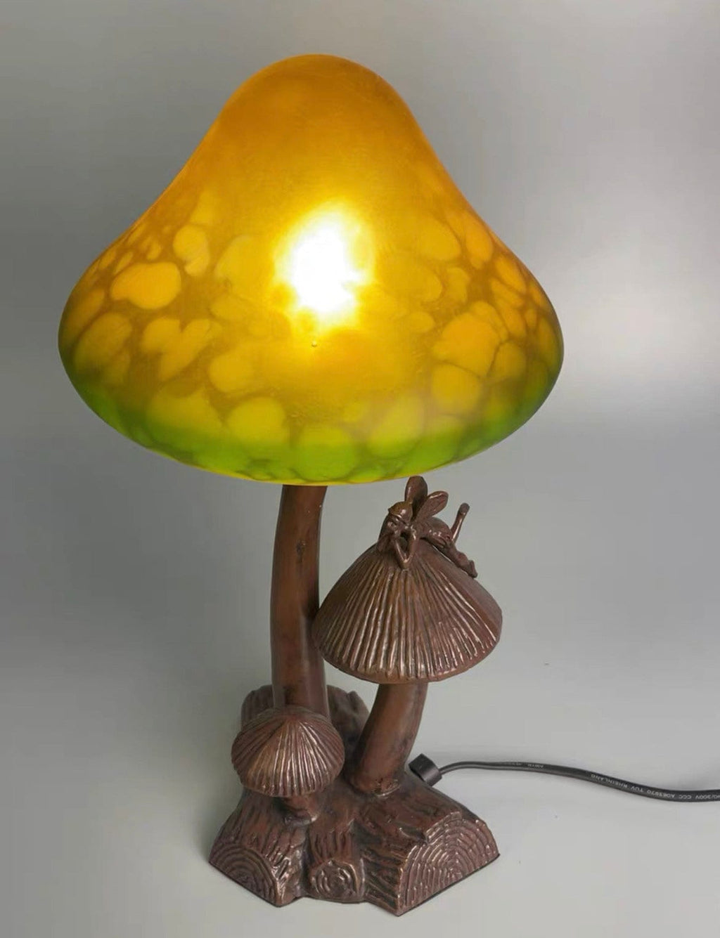 U2Antique Mushroom Stained Glass Table Lamp Fairy Figurine 12in