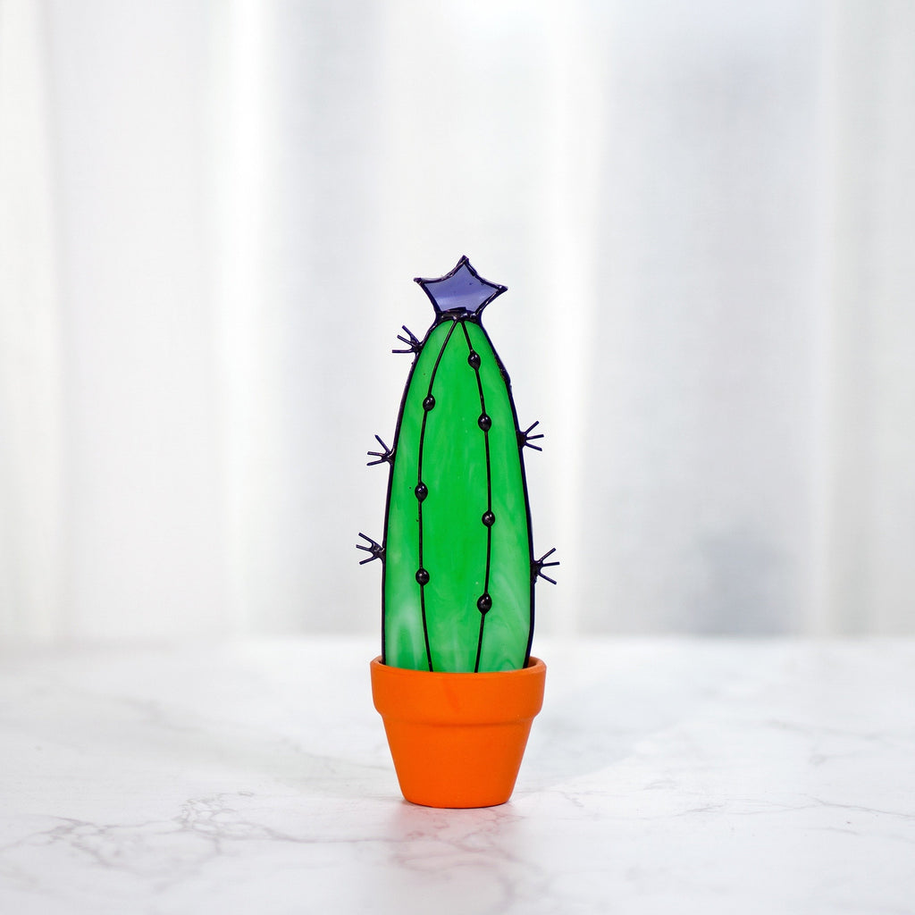 RainLine Handmade Stained Glass Cactus Succulent Suncatcher Decor