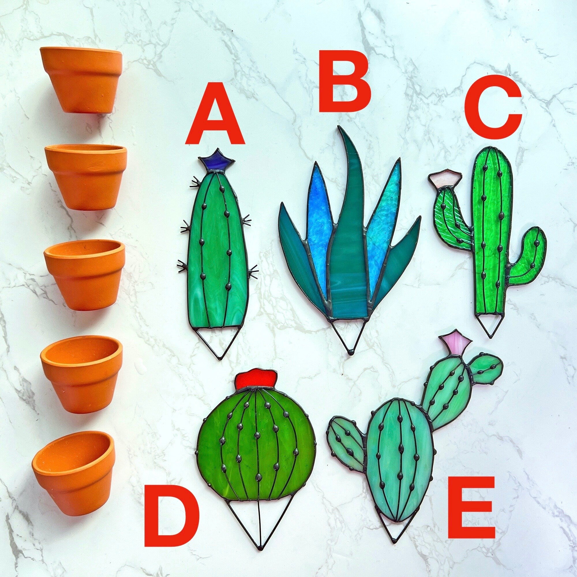 RainLine Stained Glass Cactus Suncatcher Handmade Succulent Decor