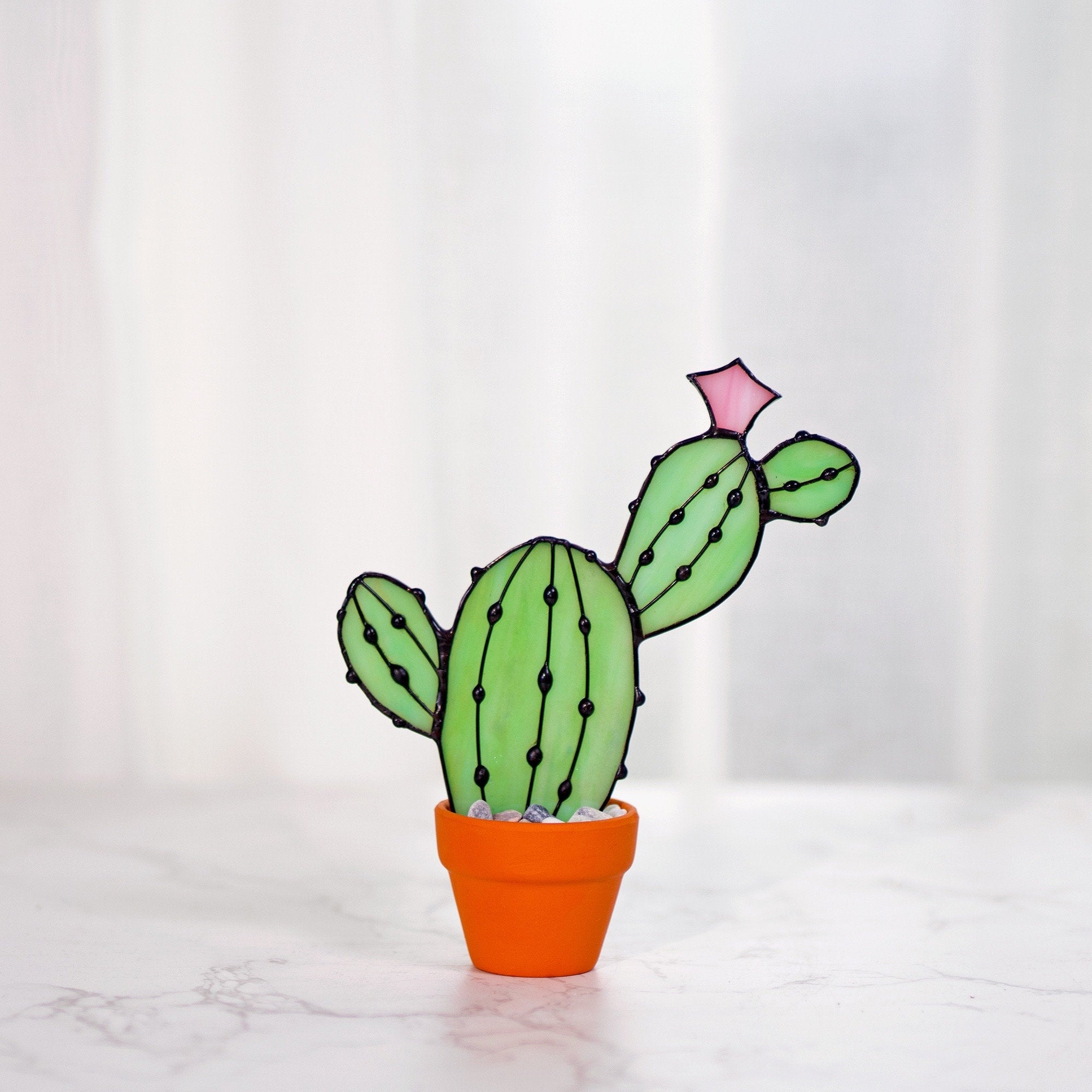 RainLine Stained Glass Cactus Suncatcher Artificial Plant Decor