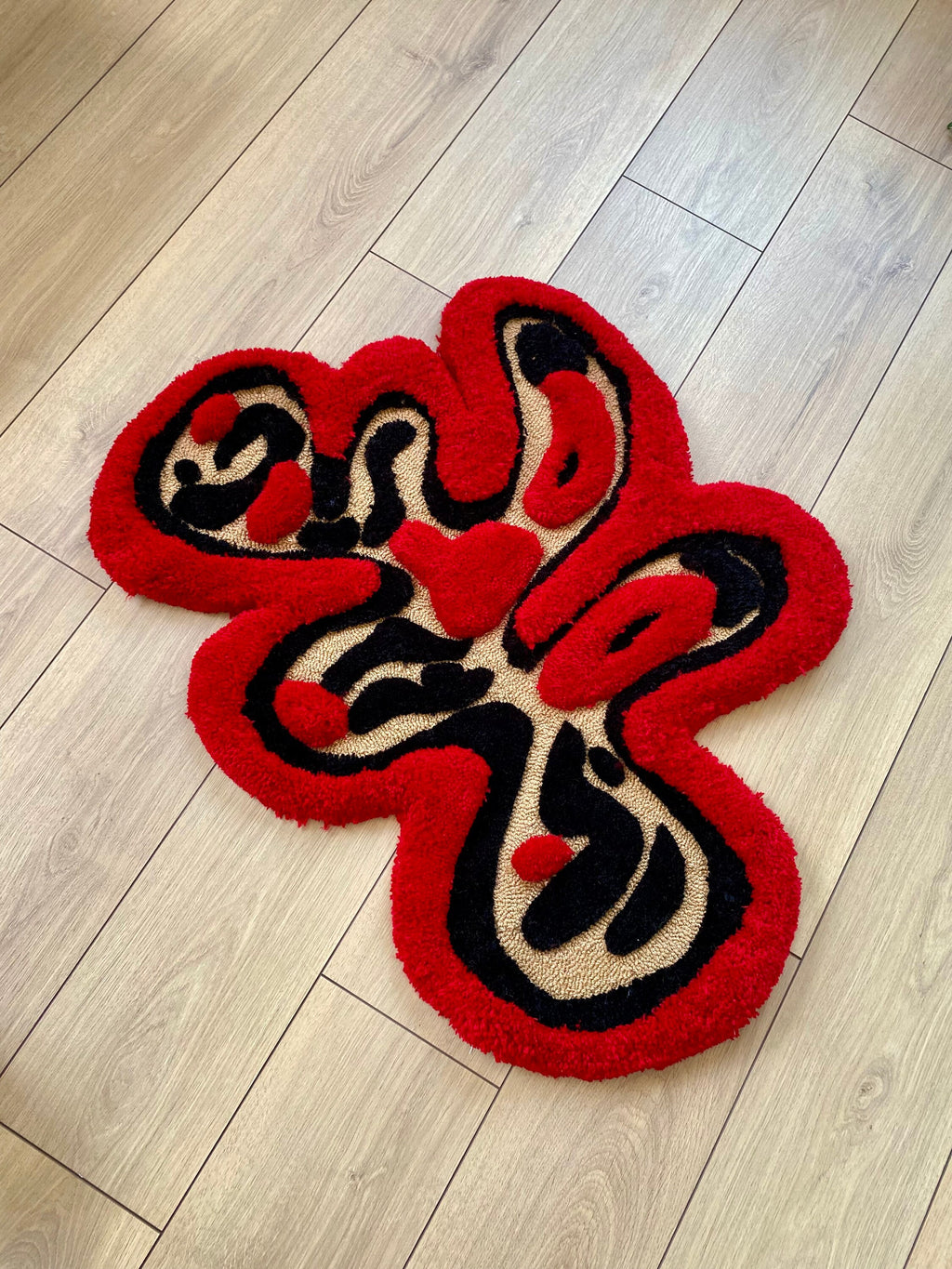 OrnnWorks Abstract 3D Red & Black Fluffy Handmade Tufted Rug