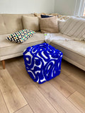 OrnnWorks Abstract 3D Tufted Ottoman Pouf Cover Blue & White
