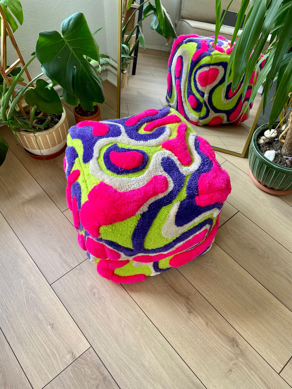 OrnnWorks Coral Abstract 3D Tufted Ottoman Pouf Cover Unstuffed 45cm