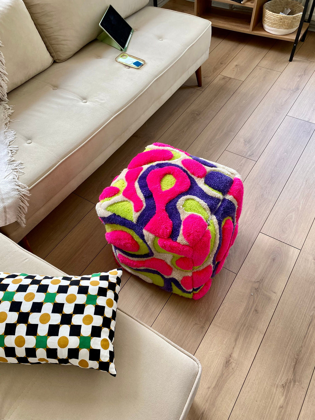 OrnnWorks Coral Abstract 3D Tufted Ottoman Pouf Cover Unstuffed 45cm
