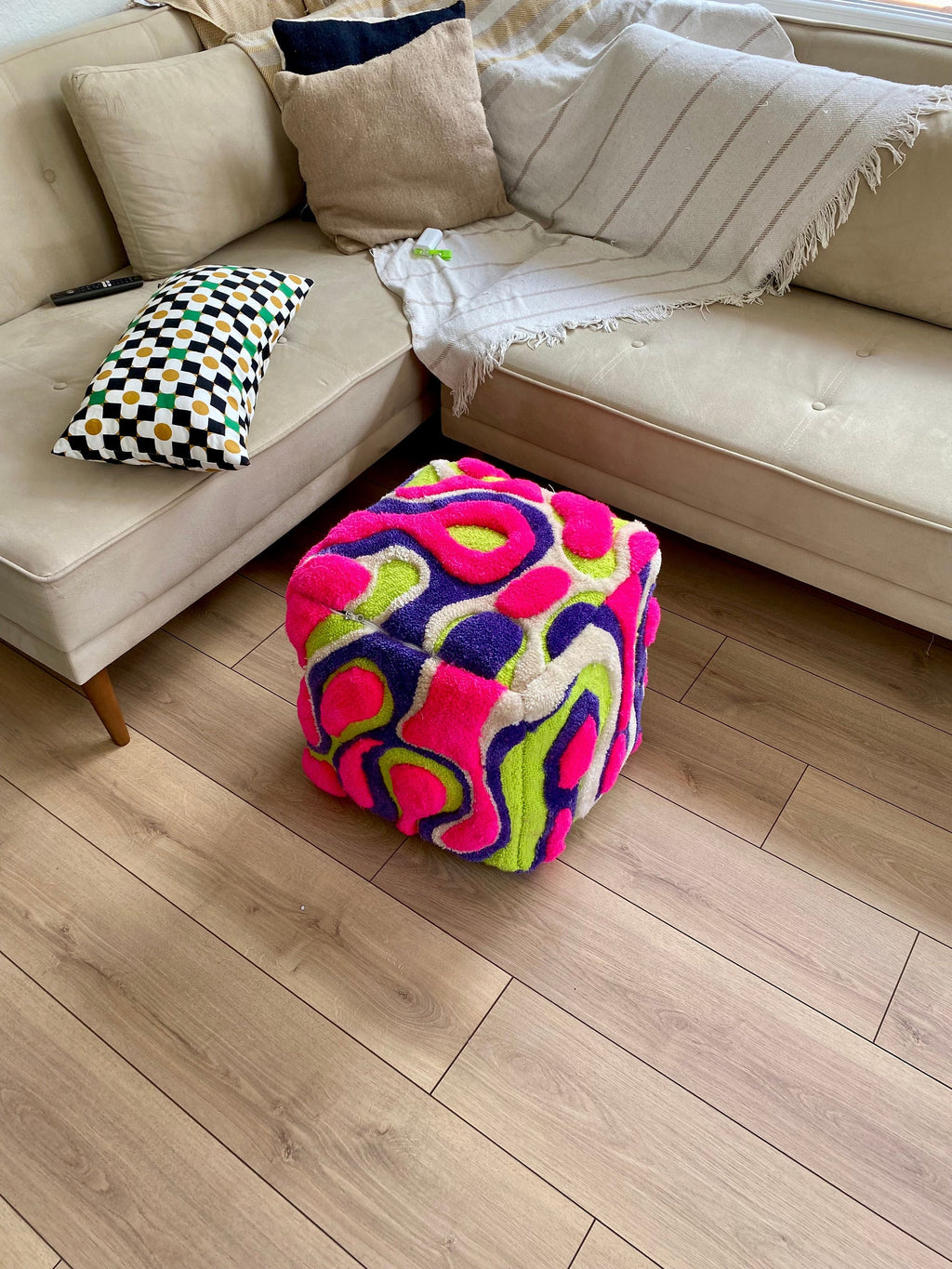 OrnnWorks Coral Abstract 3D Tufted Ottoman Pouf Cover Unstuffed 45cm