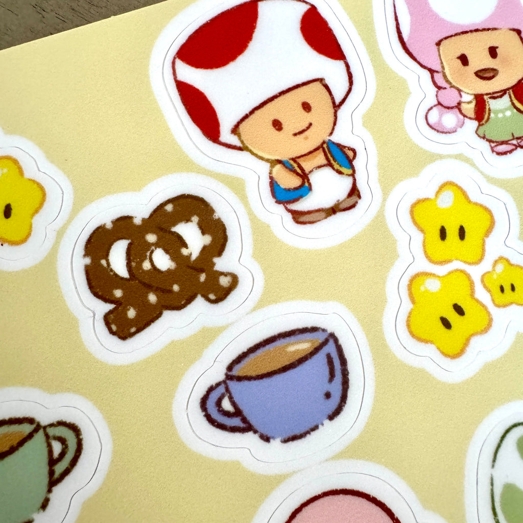 VanillaStarCafe Toad and Friends Sticker Sheet 6x4in Vinyl