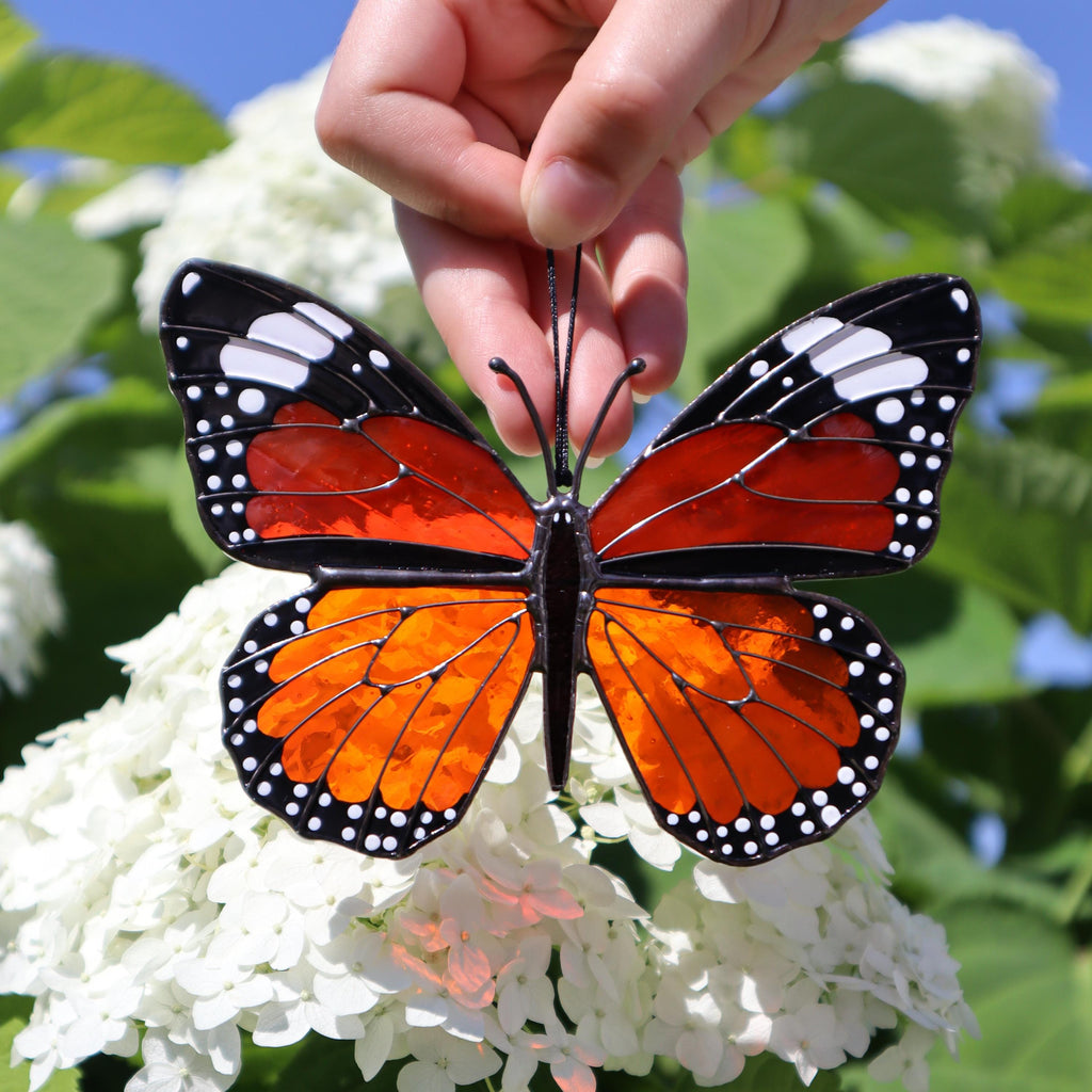 SunStainedGlassUA Monarch Butterfly Stained Glass Suncatcher