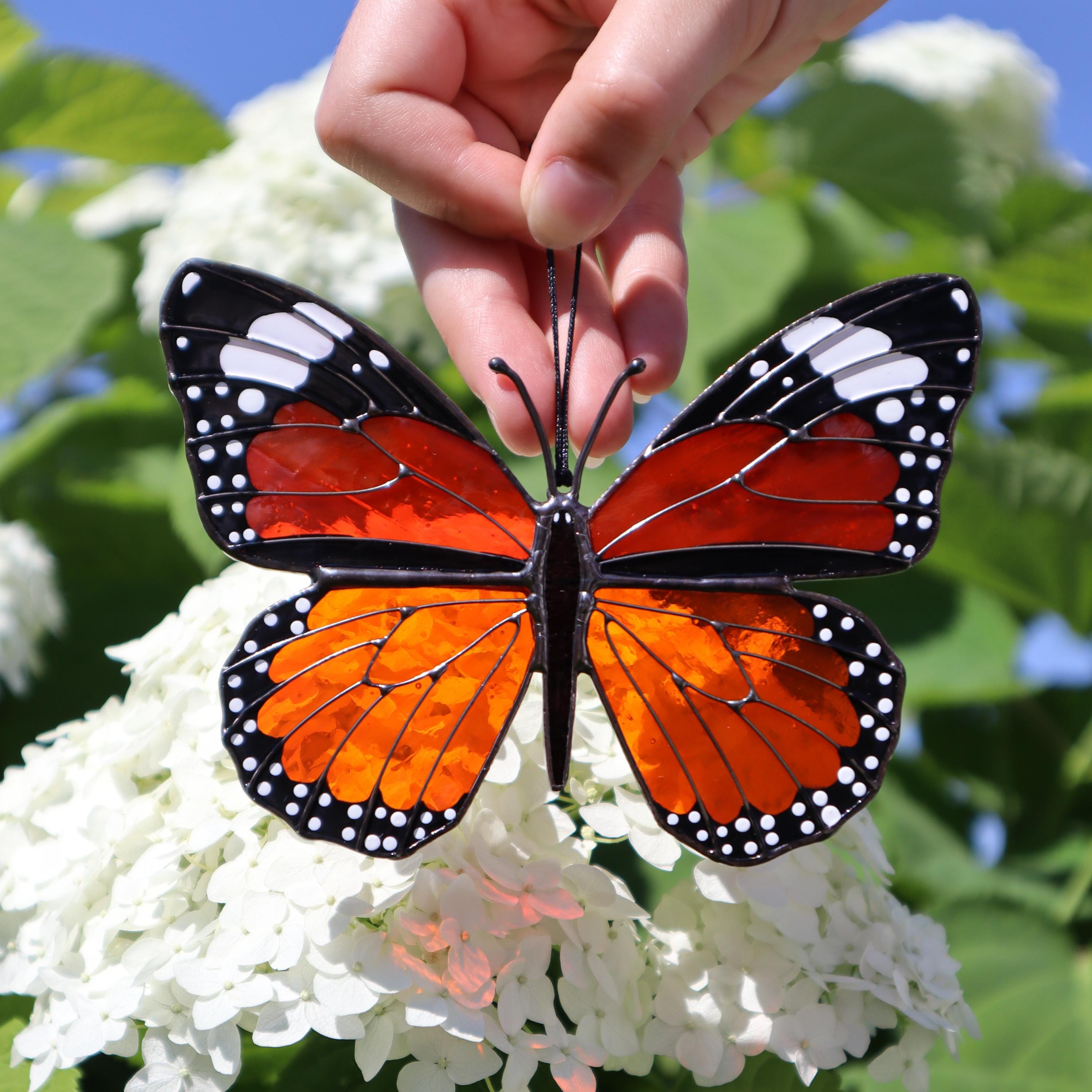 SunStainedGlassUA Monarch Butterfly Stained Glass Suncatcher