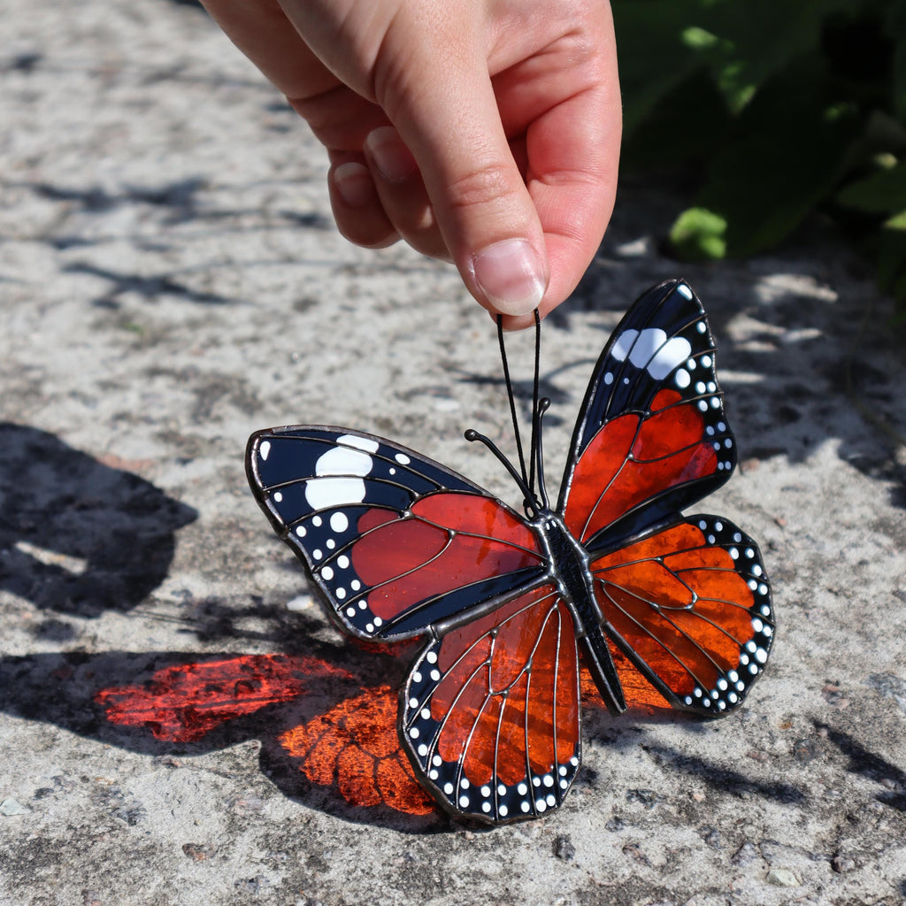 SunStainedGlassUA Monarch Butterfly Stained Glass Suncatcher