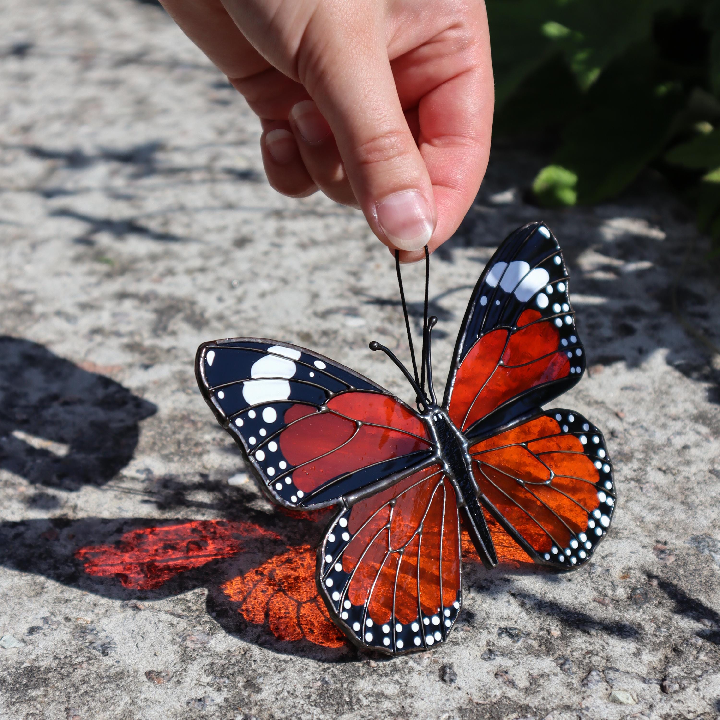 SunStainedGlassUA Monarch Butterfly Stained Glass Suncatcher