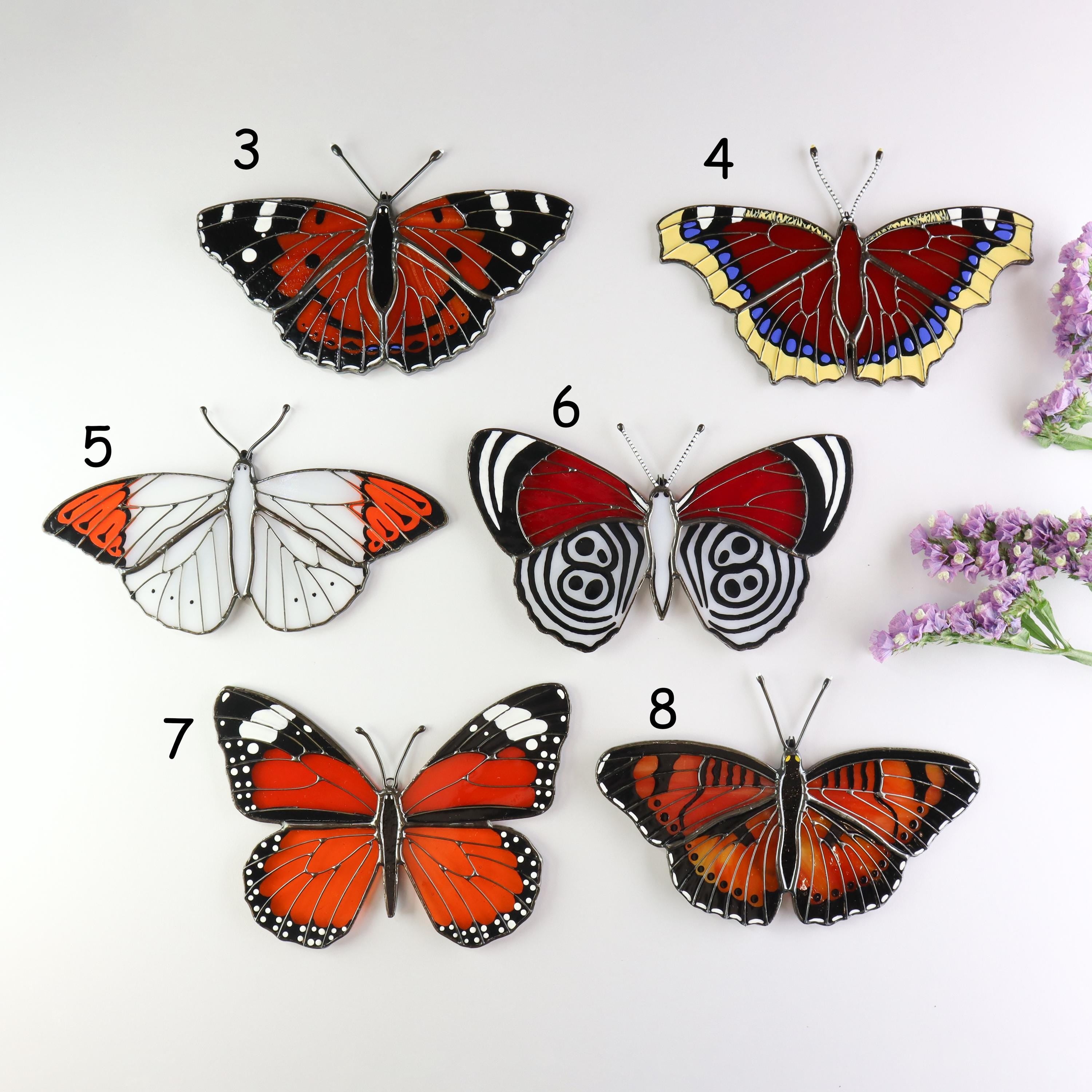 SunStainedGlassUA Little Pansy Butterfly Stained Glass Suncatcher 5.6in