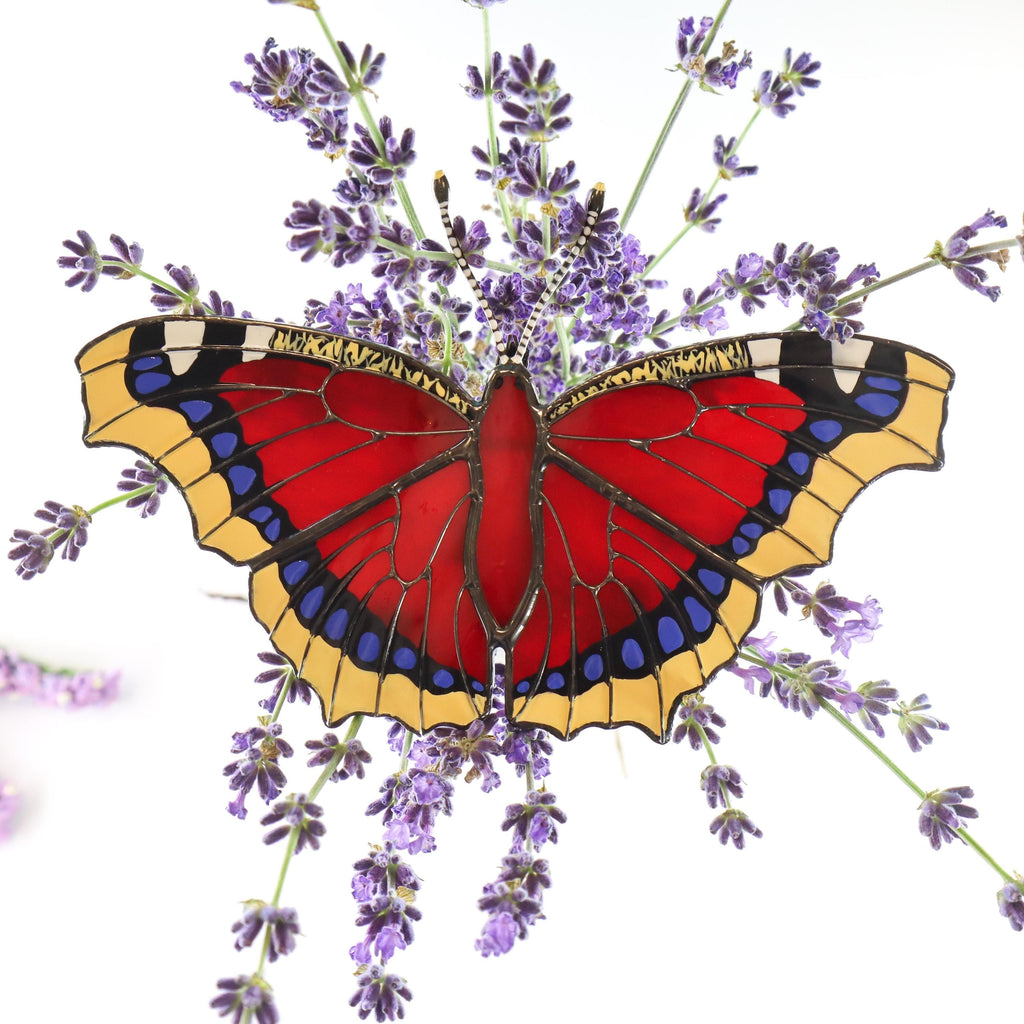 SunStainedGlassUA Mourning Cloak Butterfly Suncatcher Stained Glass Window Hanging