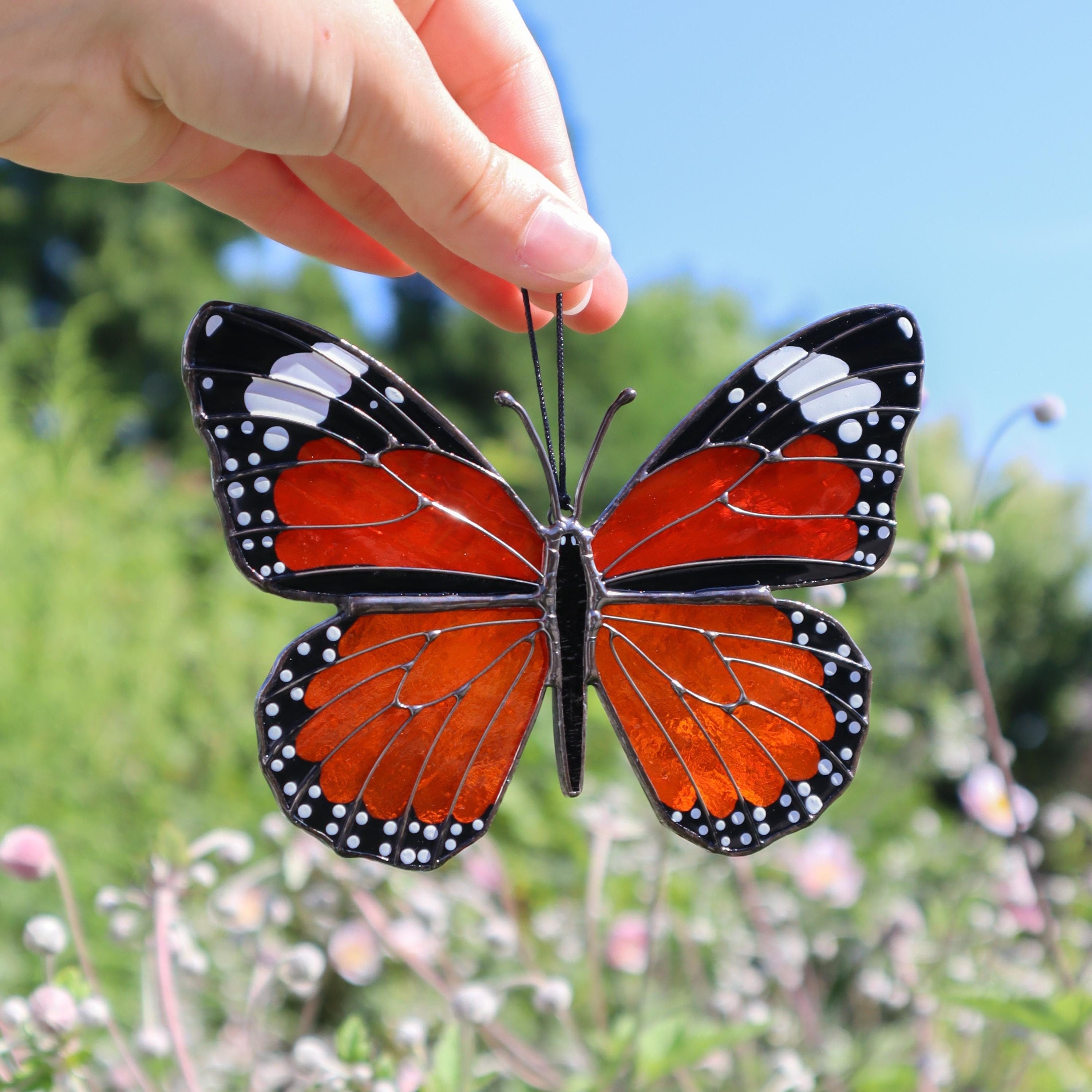 SunStainedGlassUA Monarch Butterfly Stained Glass Suncatcher