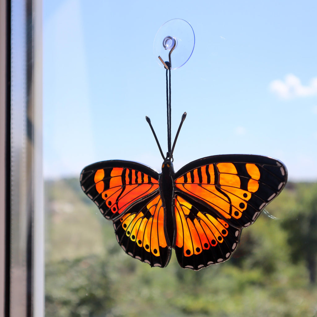 SunStainedGlassUA Little Pansy Butterfly Stained Glass Suncatcher 5.6in