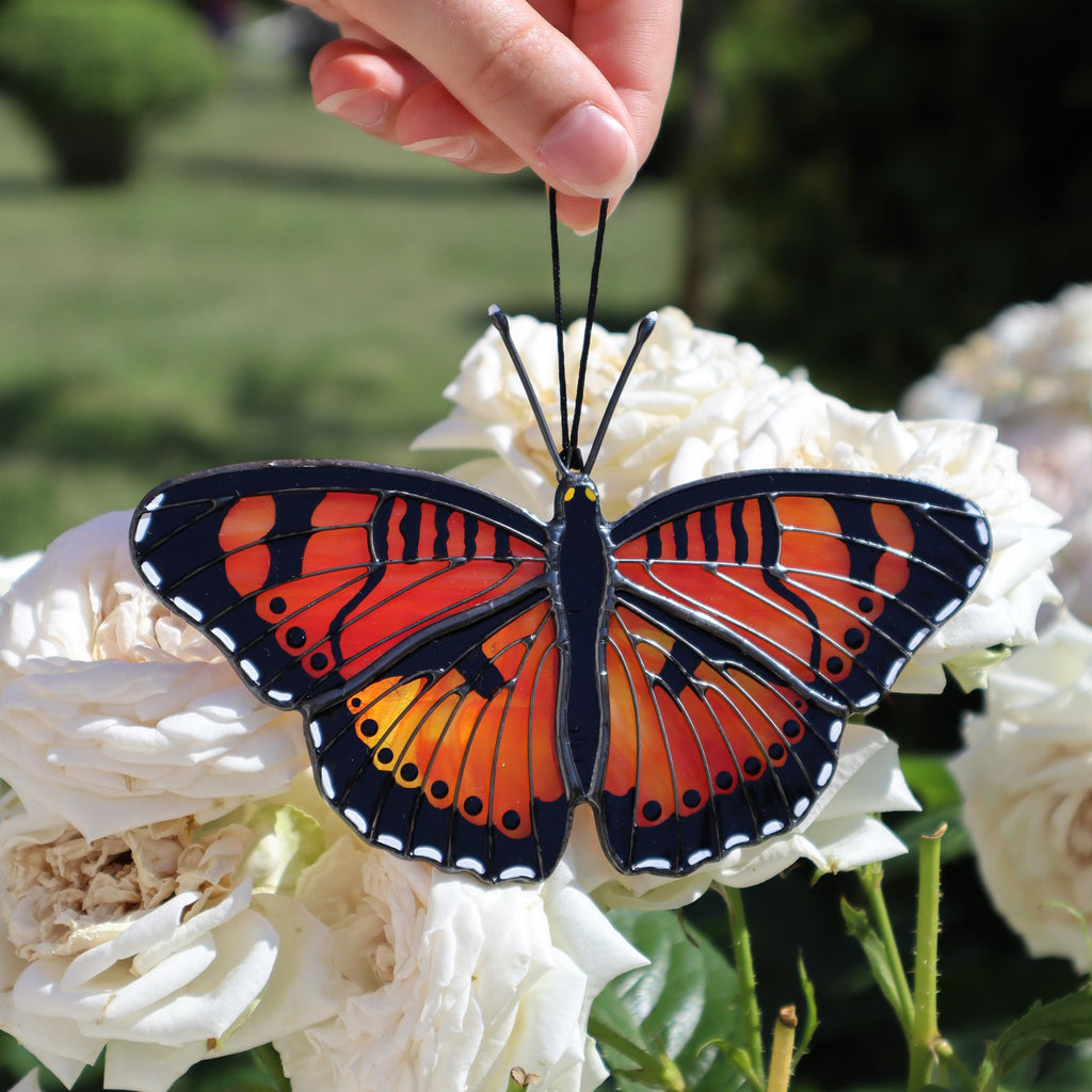 SunStainedGlassUA Little Pansy Butterfly Stained Glass Suncatcher 5.6in