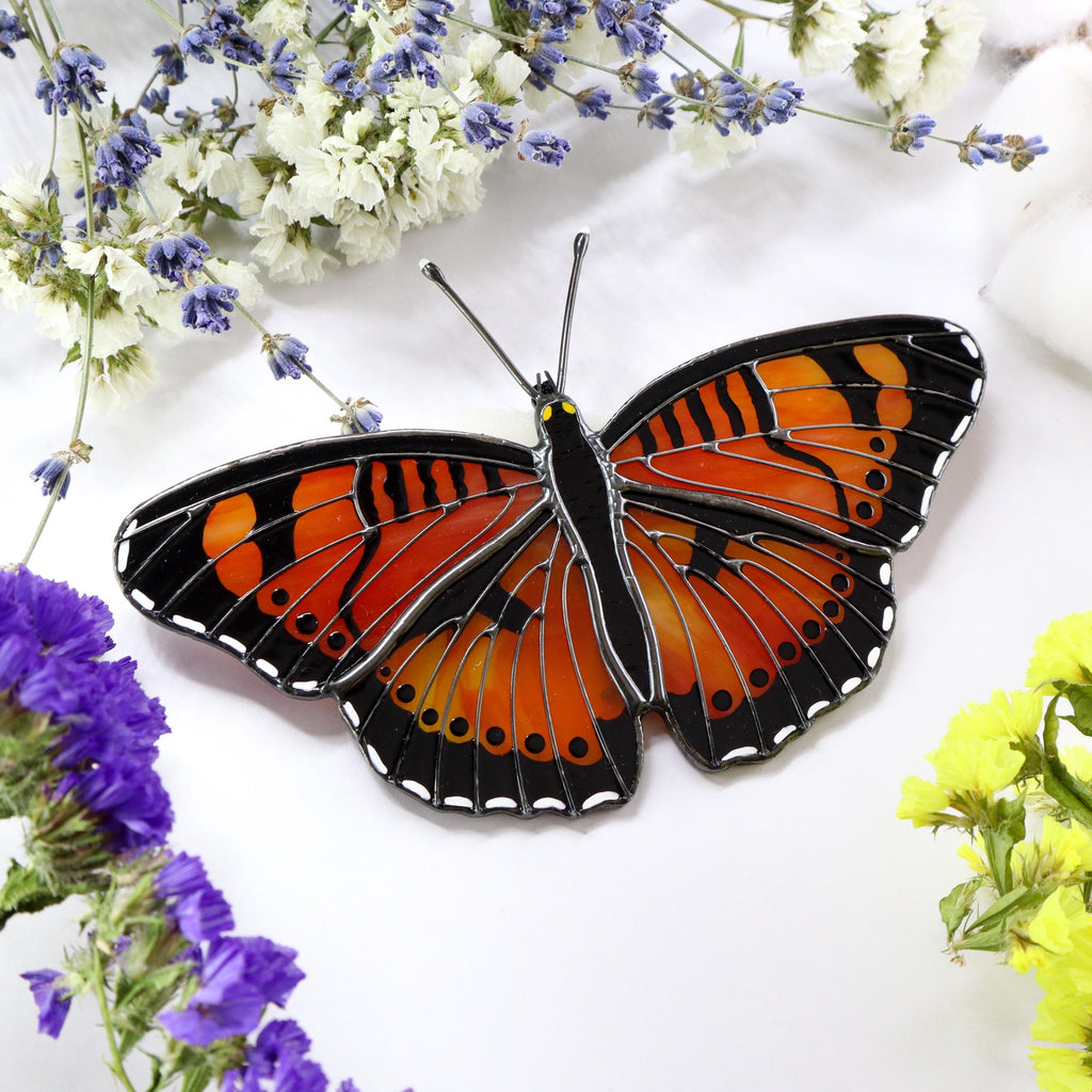 SunStainedGlassUA Little Pansy Butterfly Stained Glass Suncatcher 5.6in