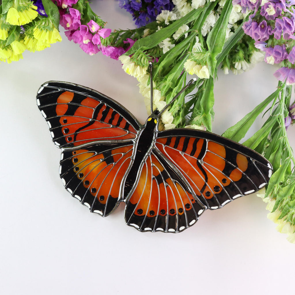 SunStainedGlassUA Little Pansy Butterfly Stained Glass Suncatcher 5.6in