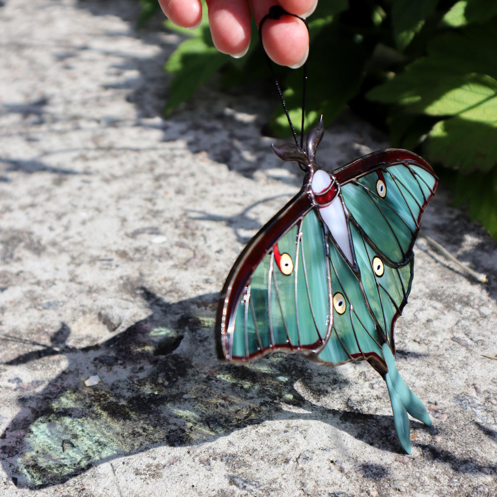 SunStainedGlassUA Luna Moth Stained Glass Butterfly Suncatcher 6in