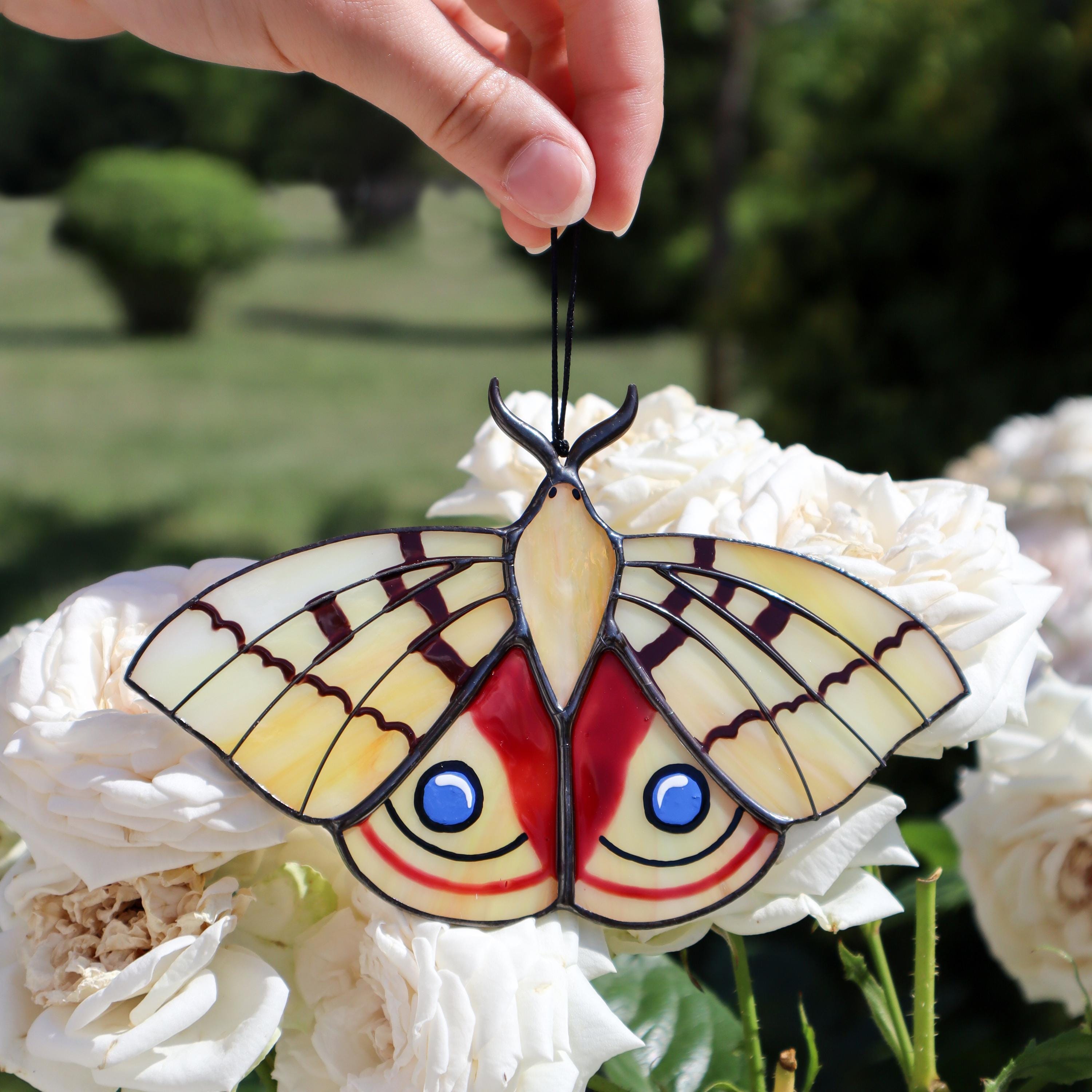 SunStainedGlassUA Peacock Moth Butterfly Suncatcher Stained Glass Window Hanging