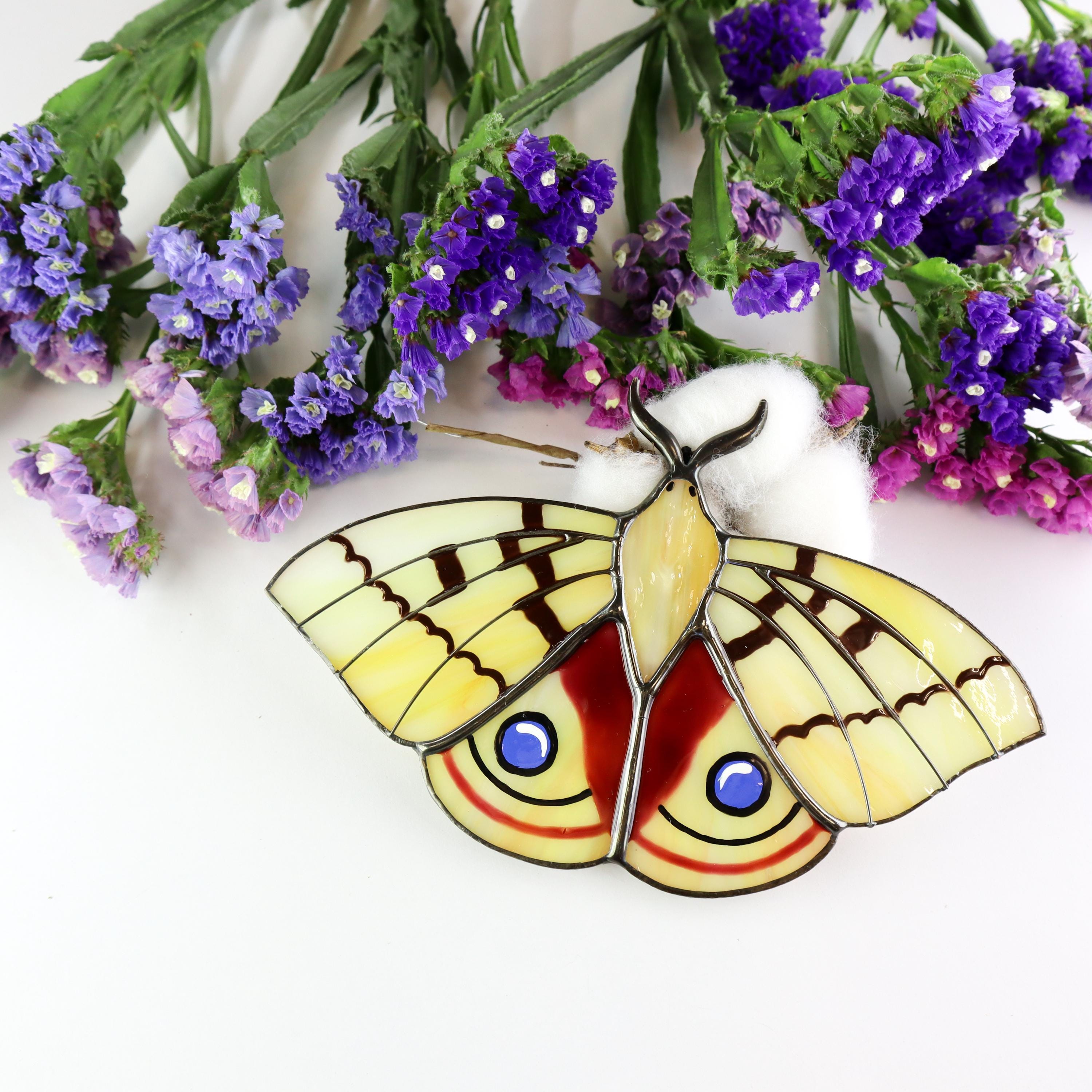 SunStainedGlassUA Peacock Moth Butterfly Suncatcher Stained Glass Window Hanging
