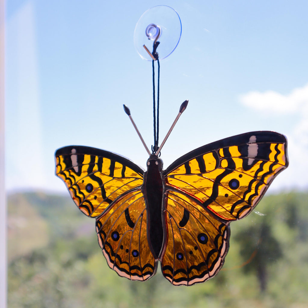 SunStainedGlassUA Andean Buckeye Butterfly Suncatcher Stained Glass Window Hanging