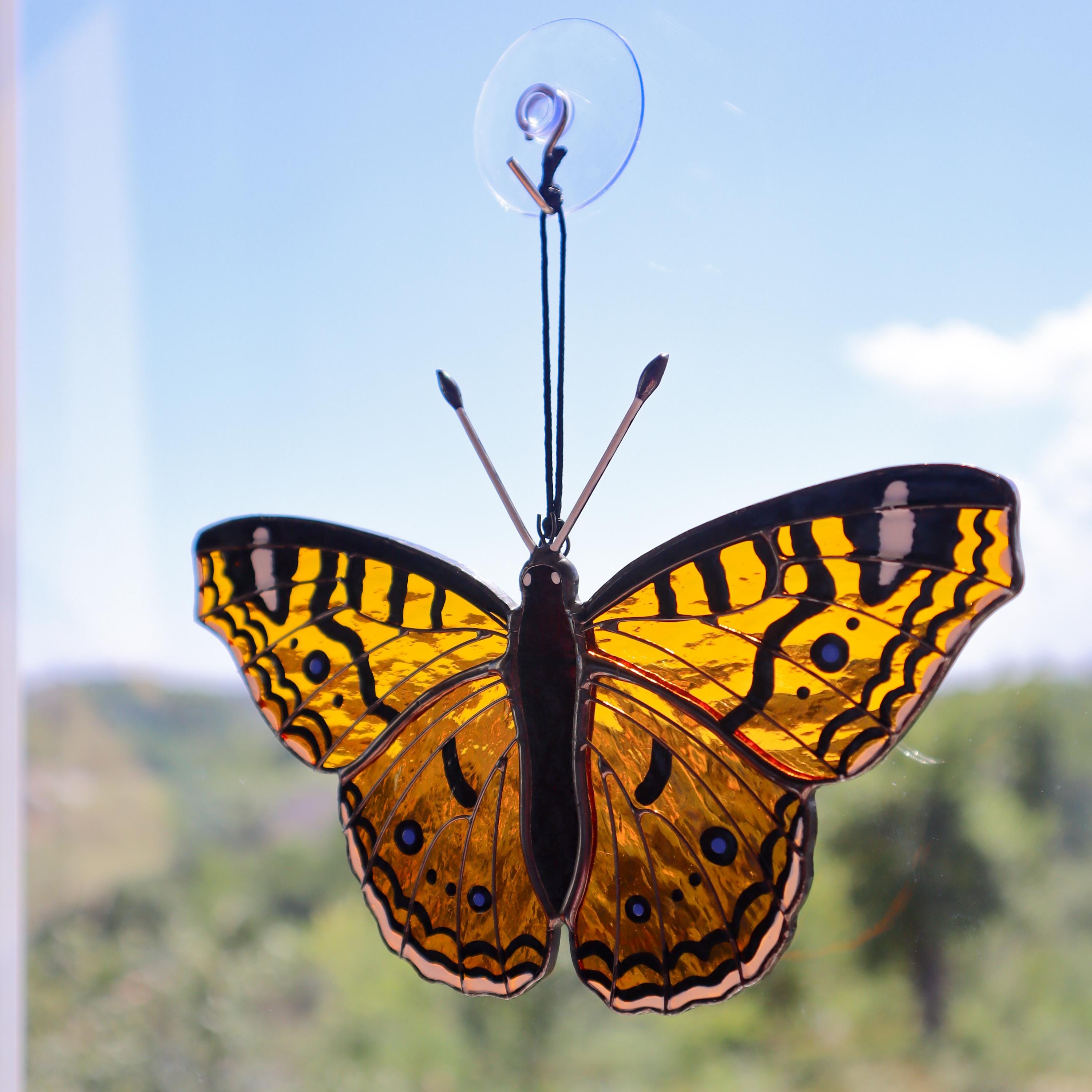 SunStainedGlassUA Andean Buckeye Butterfly Suncatcher Stained Glass Window Hanging