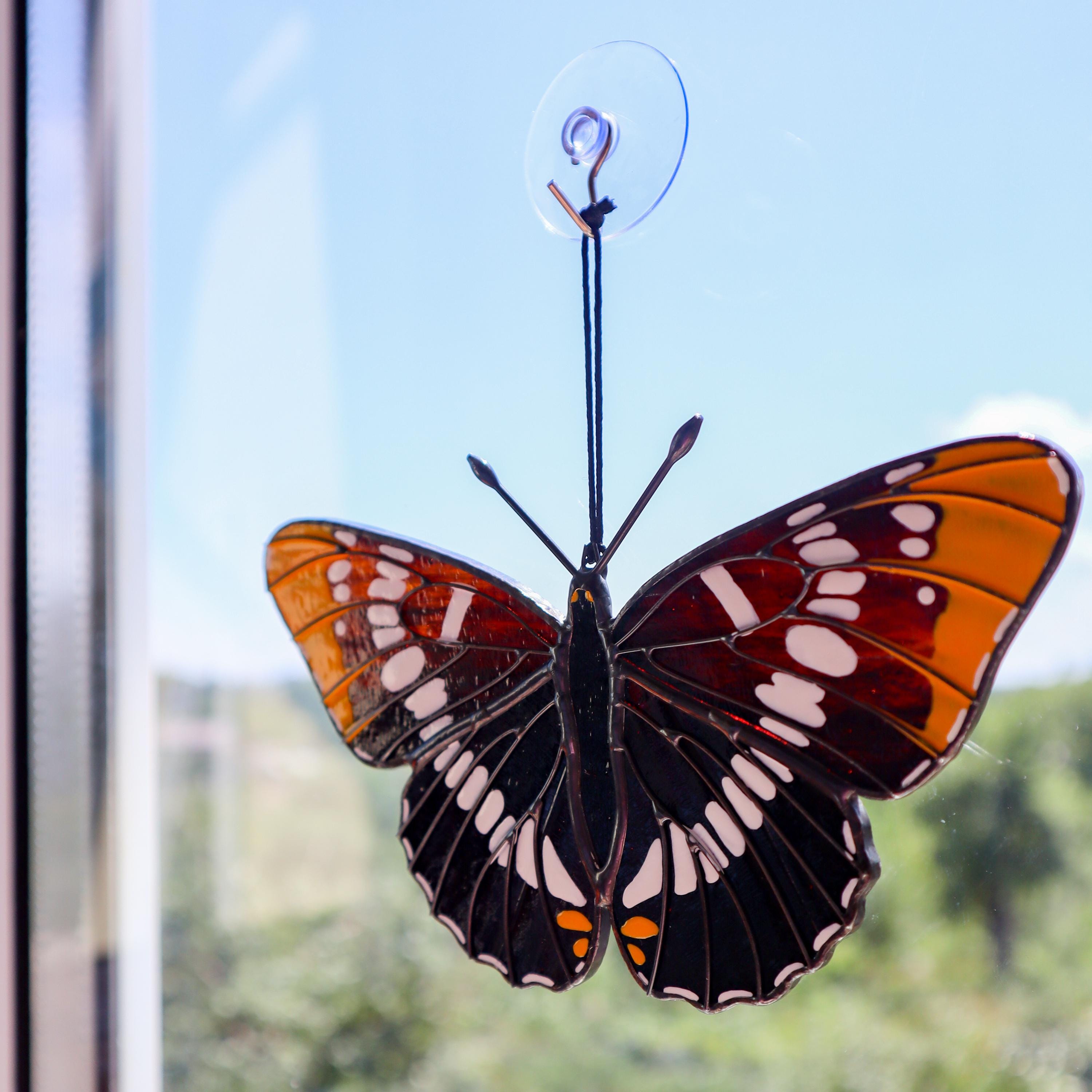 SunStainedGlassUA Lorquin's Admiral Butterfly Suncatcher Stained Glass 5.7in