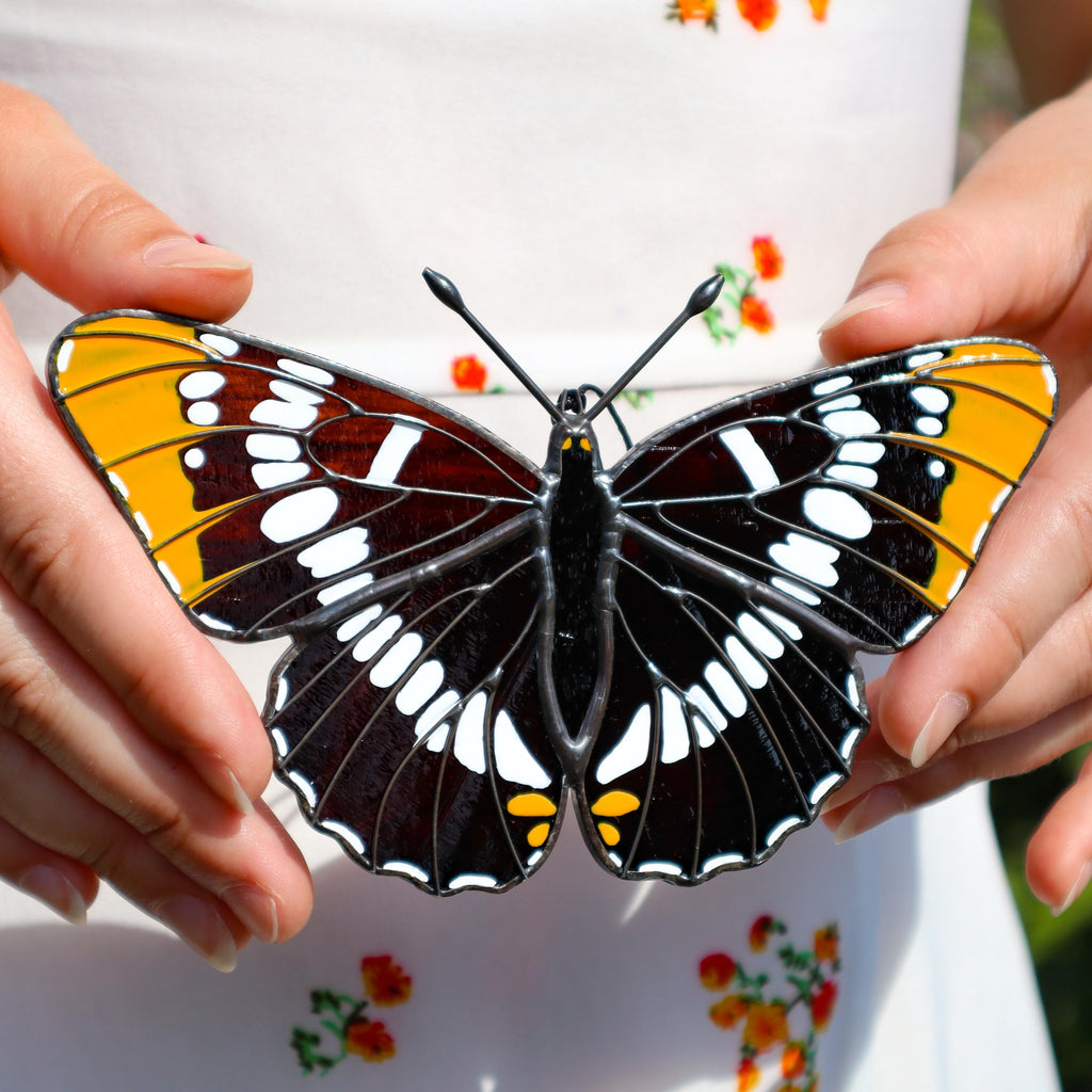 SunStainedGlassUA Lorquin's Admiral Butterfly Suncatcher Stained Glass 5.7in