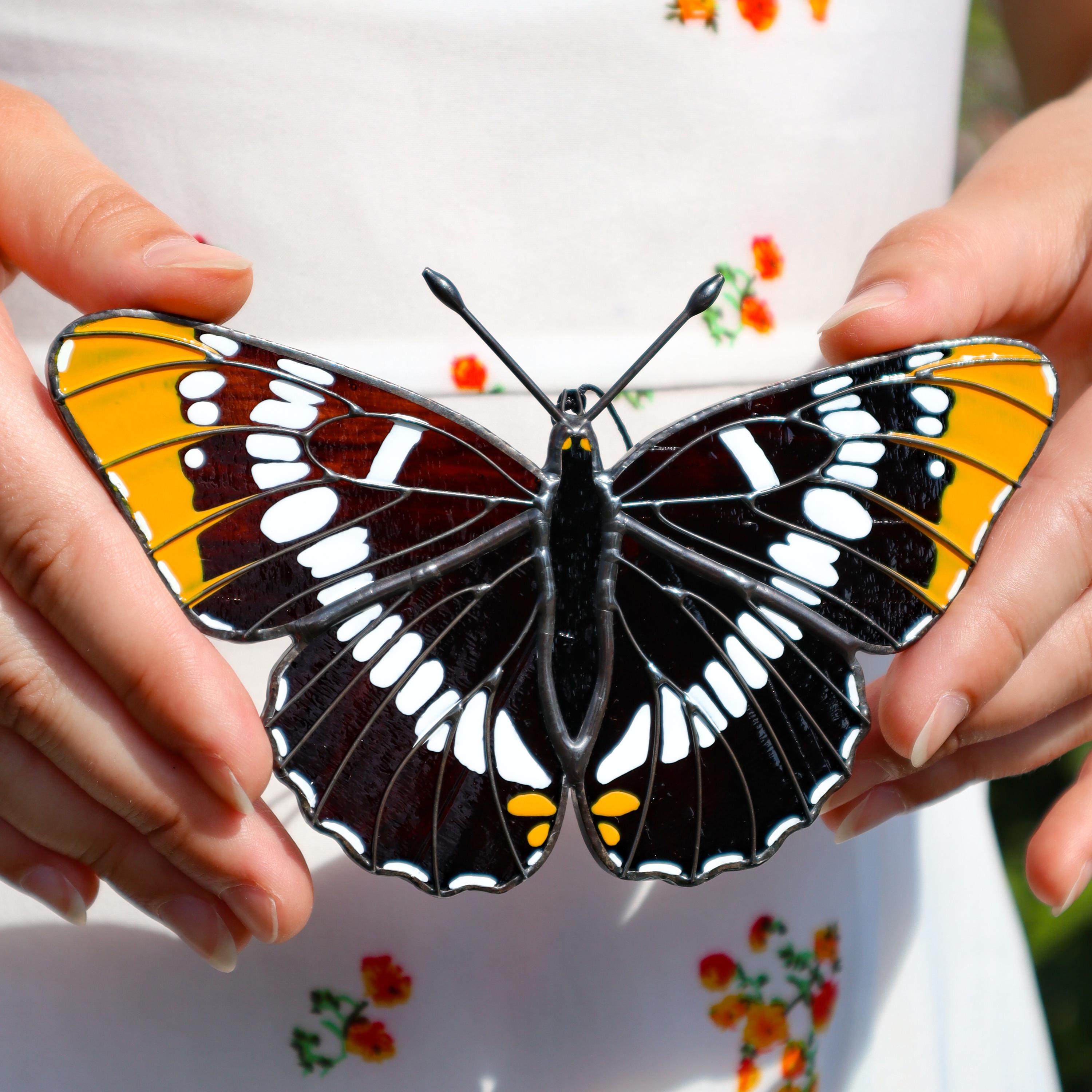 SunStainedGlassUA Lorquin's Admiral Butterfly Suncatcher Stained Glass 5.7in