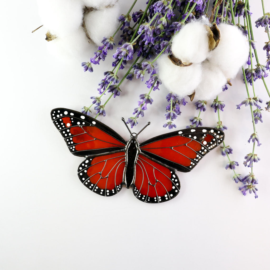 SunStainedGlassUA Monarch Butterfly Stained Glass Suncatcher