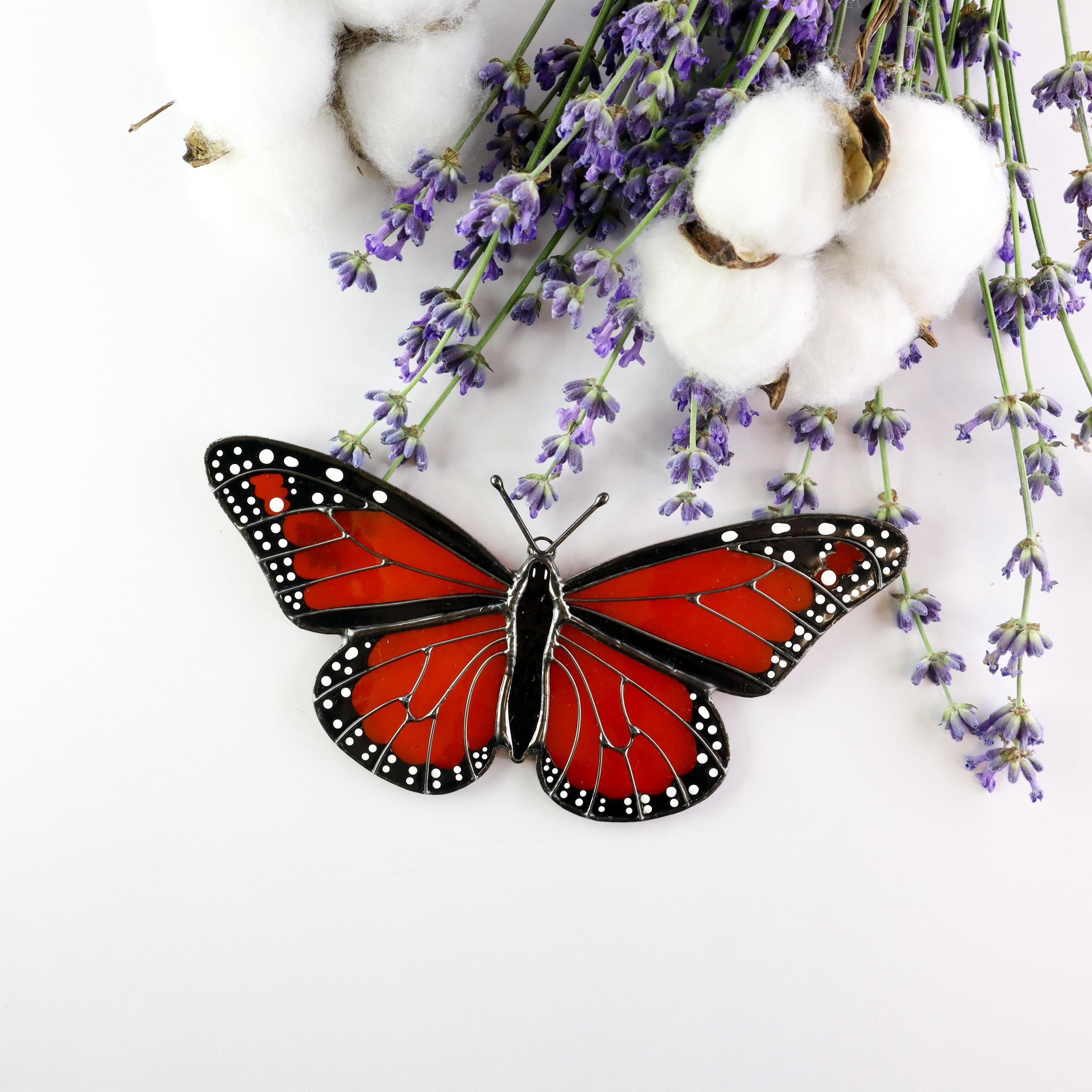SunStainedGlassUA Monarch Butterfly Stained Glass Suncatcher