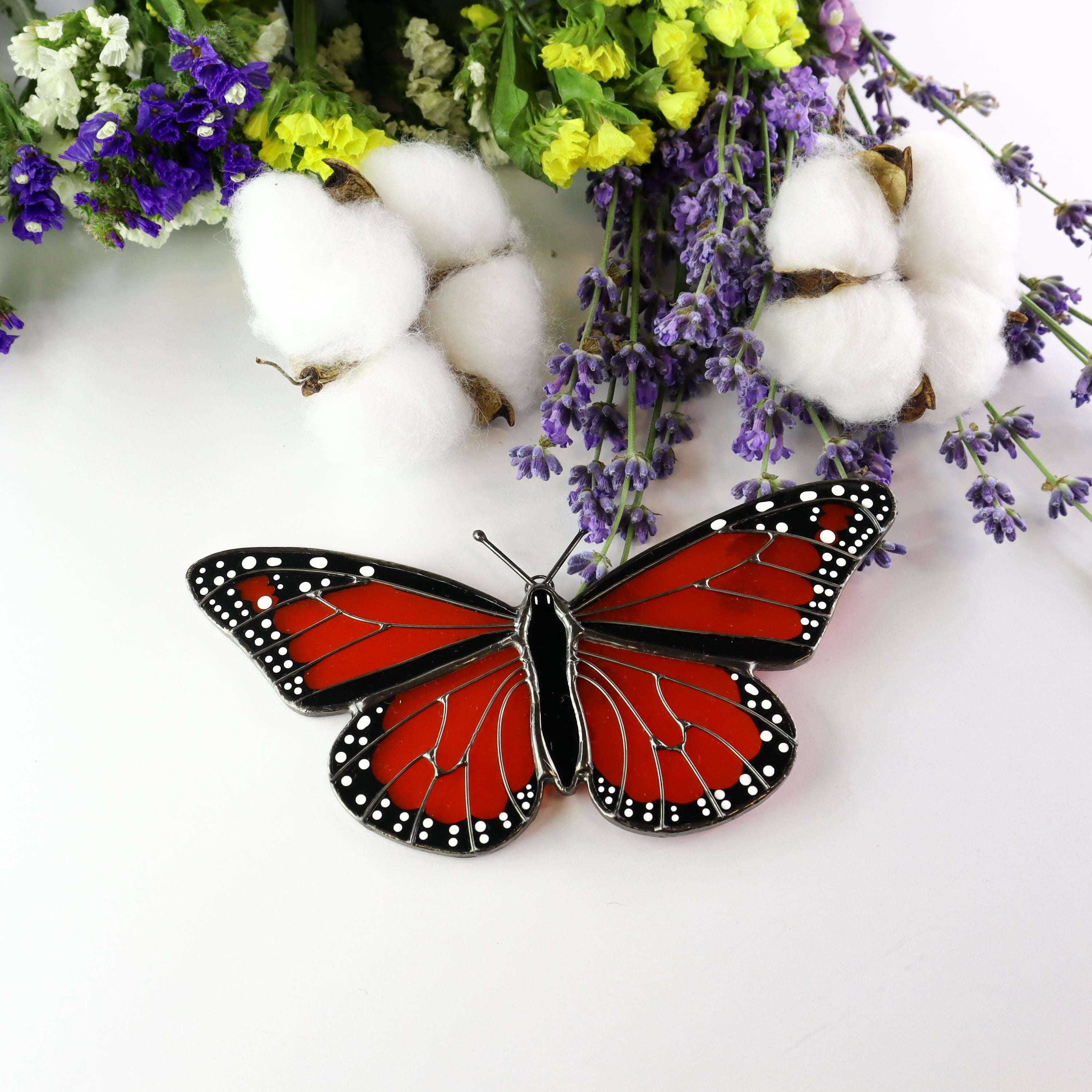 SunStainedGlassUA Monarch Butterfly Stained Glass Suncatcher
