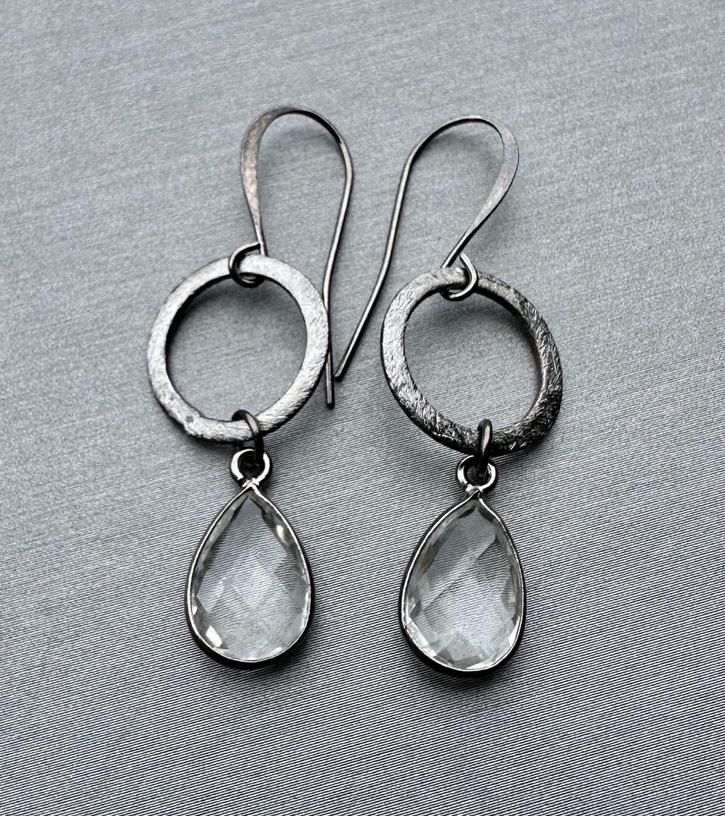 MossberryandStone Oxidized Sterling Silver Geometric Circle Earrings Gunmetal