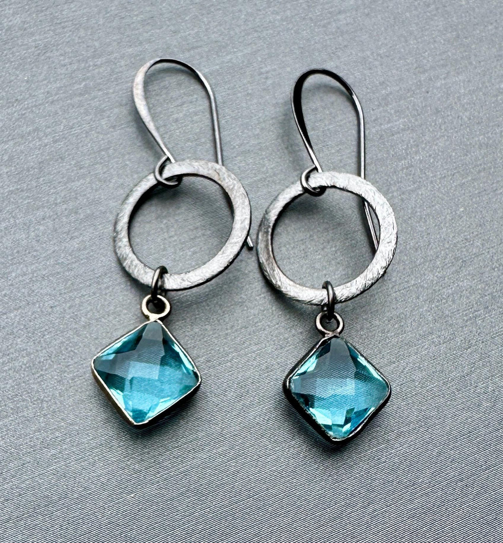 MossberryandStone Oxidized Sterling Silver Geometric Circle Earrings Gunmetal