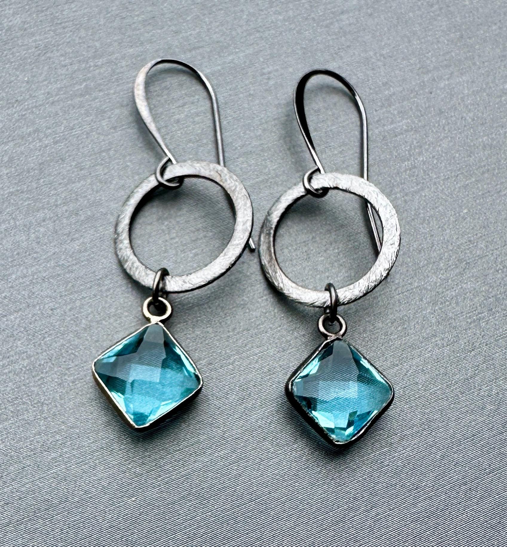 MossberryandStone Oxidized Sterling Silver Geometric Circle Earrings Gunmetal