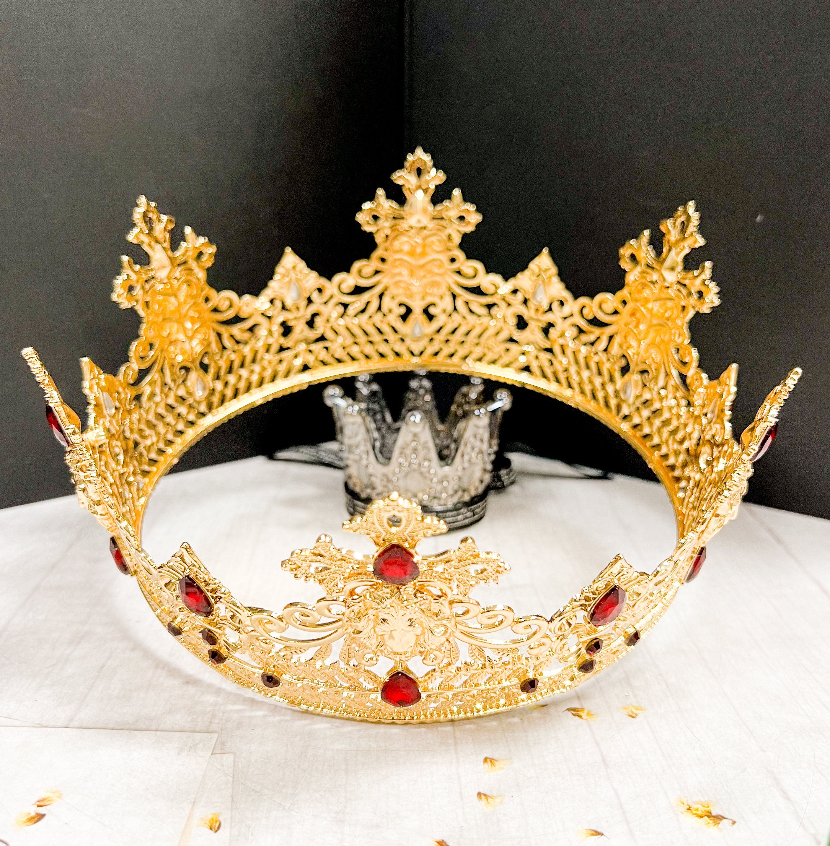 Gold King Lion Crown with Red Crystal and Rhinestones
