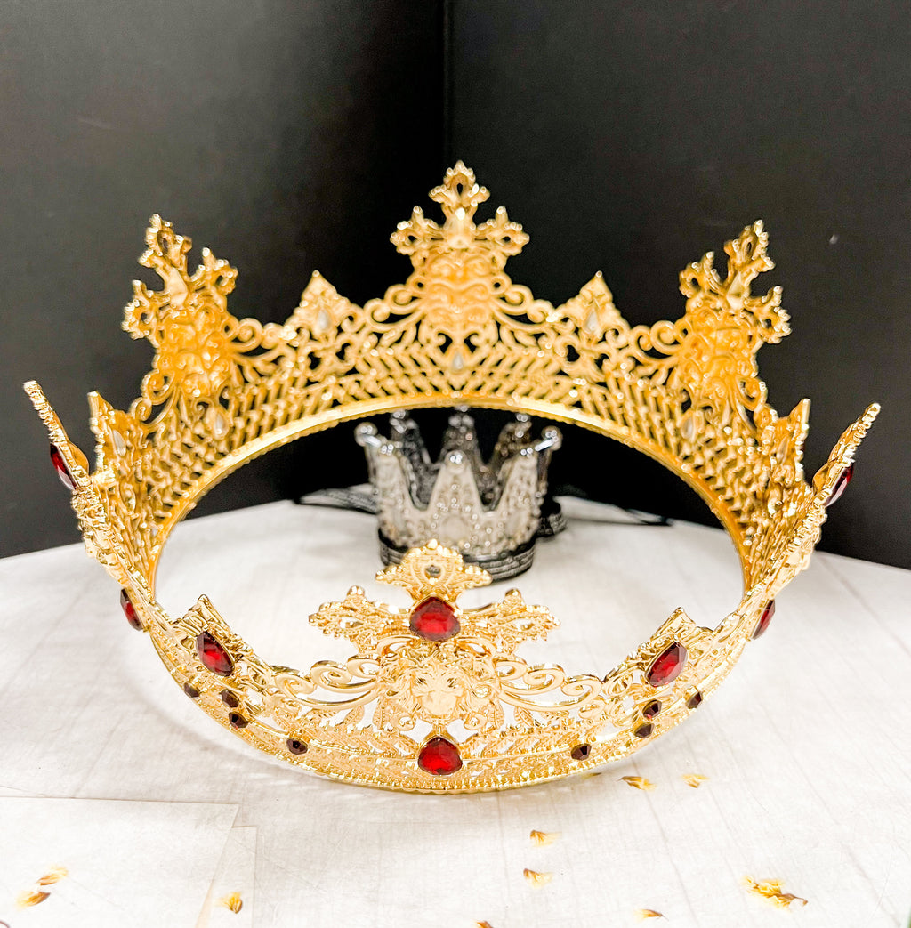 HappyJewelryWorld Gold King Lion Crown Red Crystal 23.5in