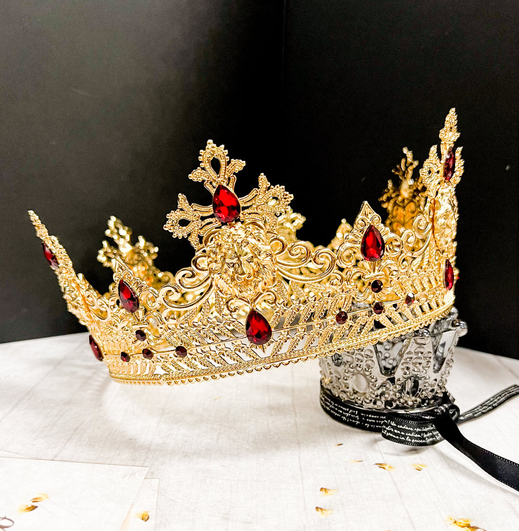 HappyJewelryWorld Gold King Lion Crown Red Crystal 23.5in