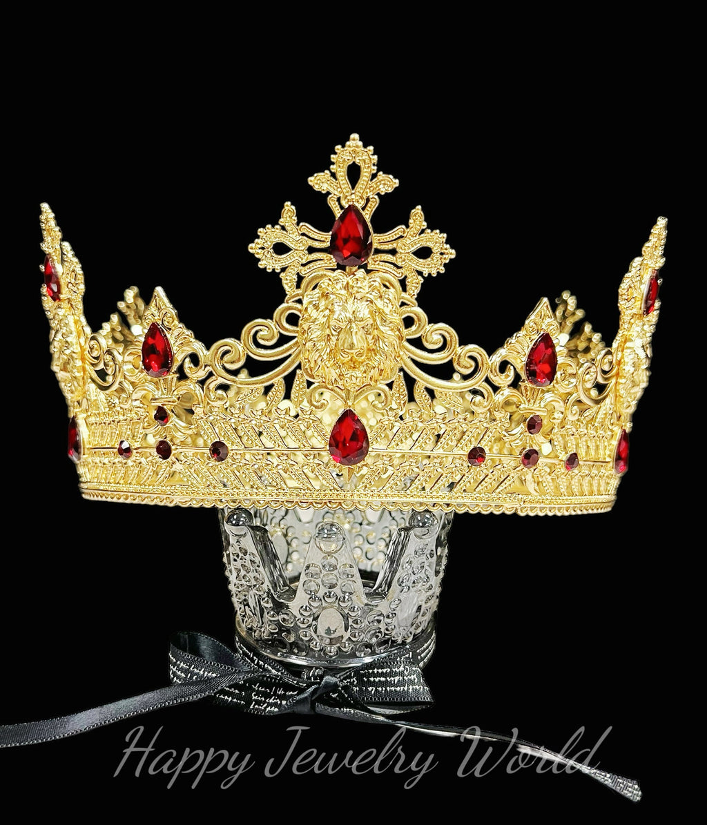 HappyJewelryWorld Gold King Lion Crown Red Crystal 23.5in