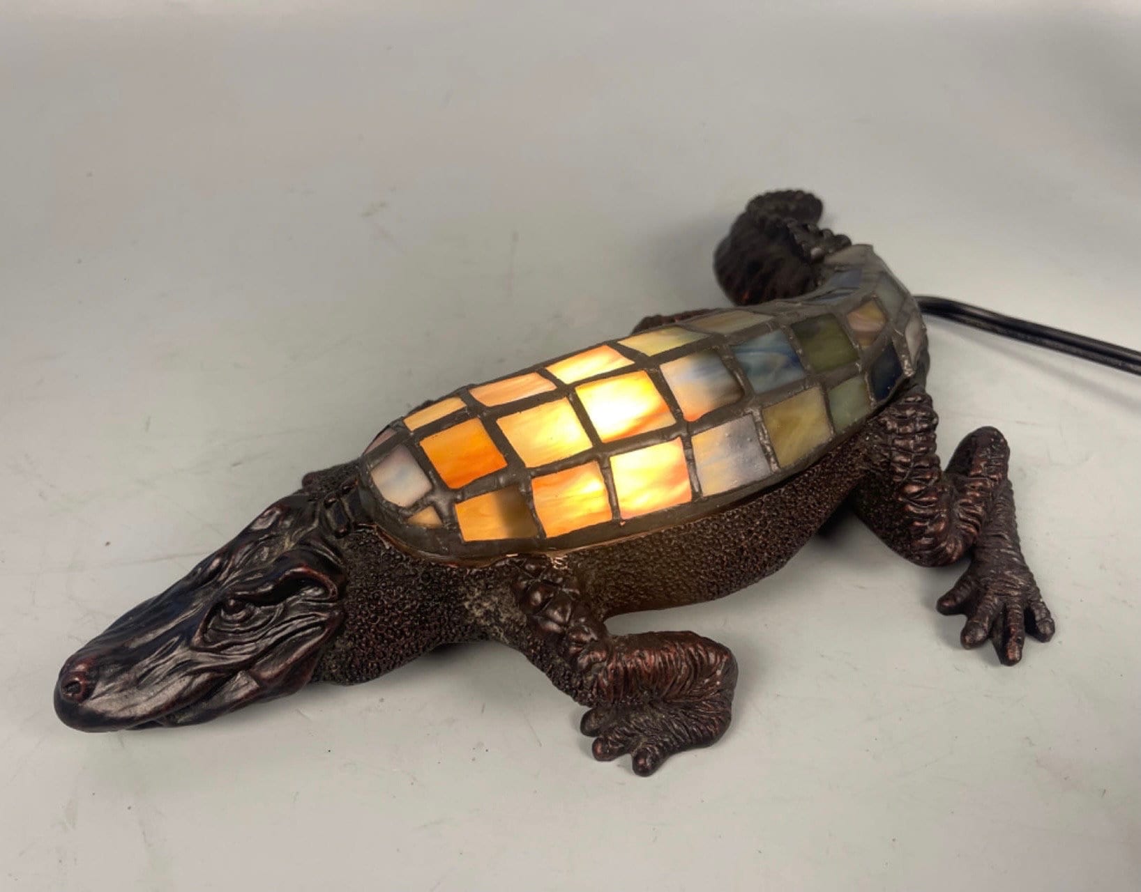 U2Antique Crocodile Tiffany Table Lamp Handmade Antique Glass Bronze