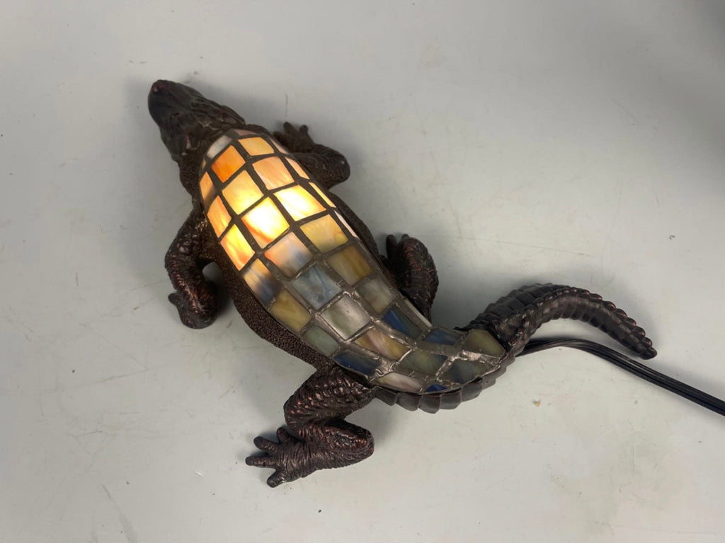U2Antique Crocodile Tiffany Table Lamp Handmade Antique Glass Bronze