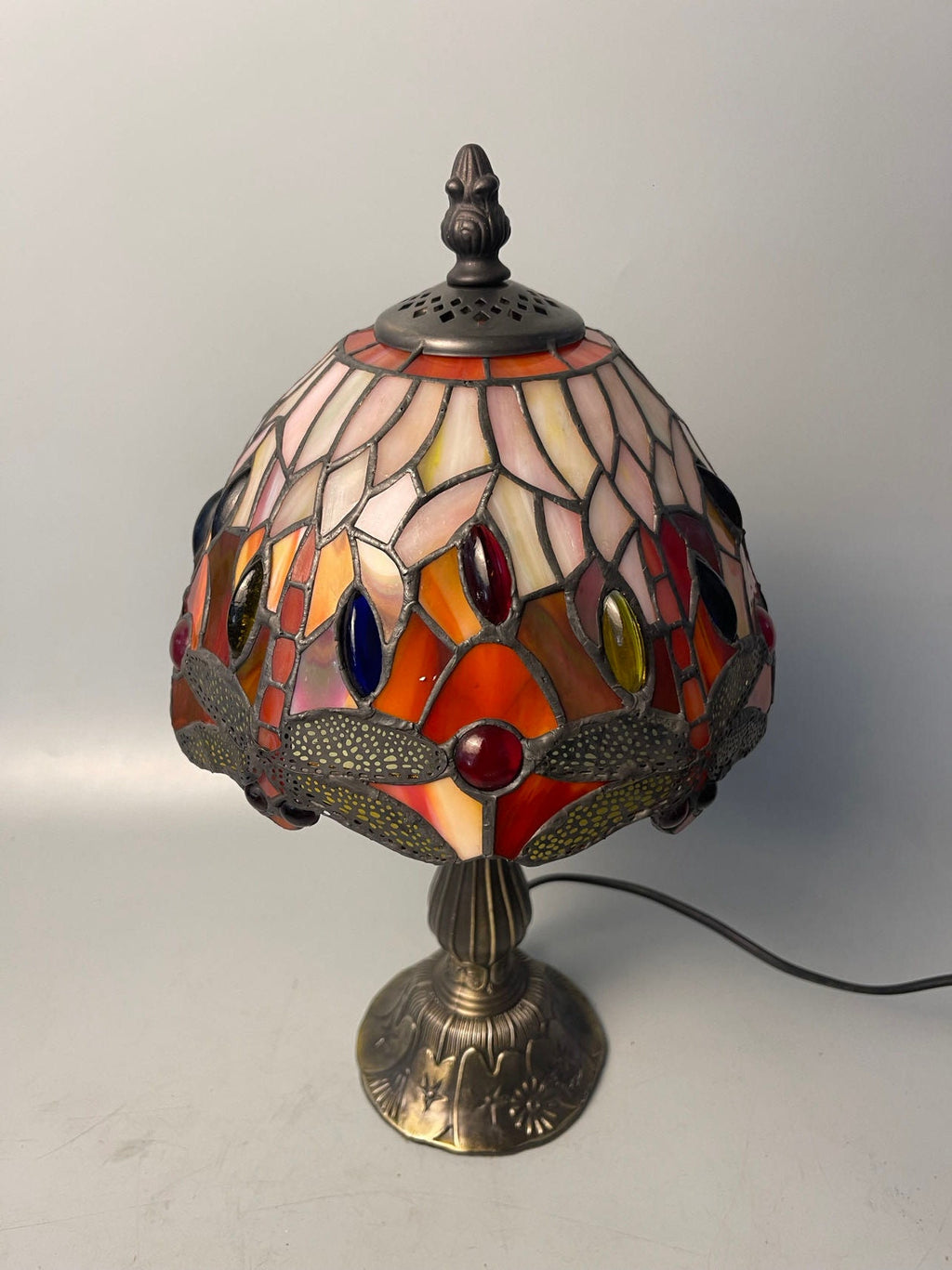U2Antique Dragonfly Tiffany Table Lamp Stained Glass 8in