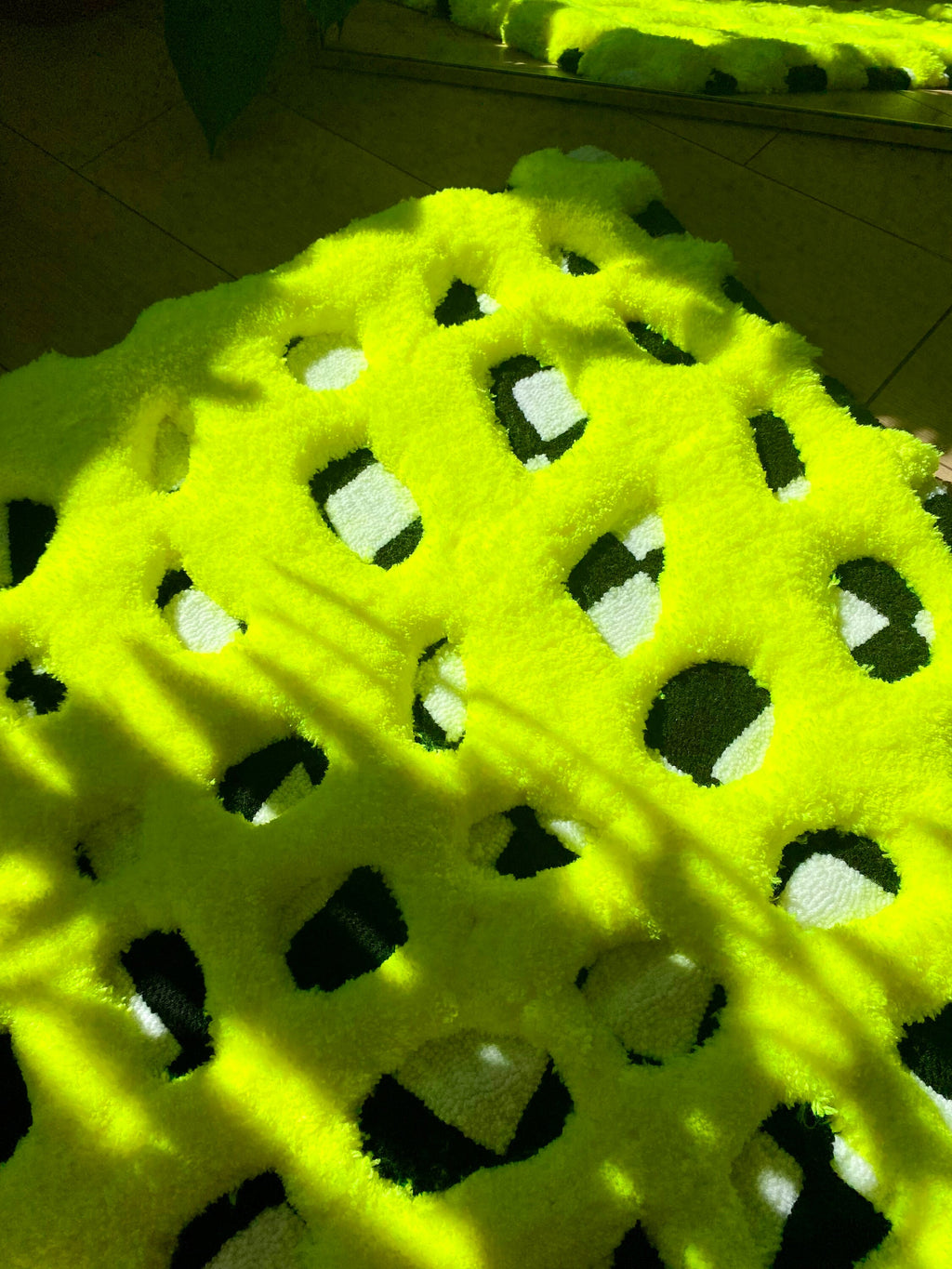 OrnnWorks 3D Neon Checkered Fluffy Handmade Tufted Rug Rainbow
