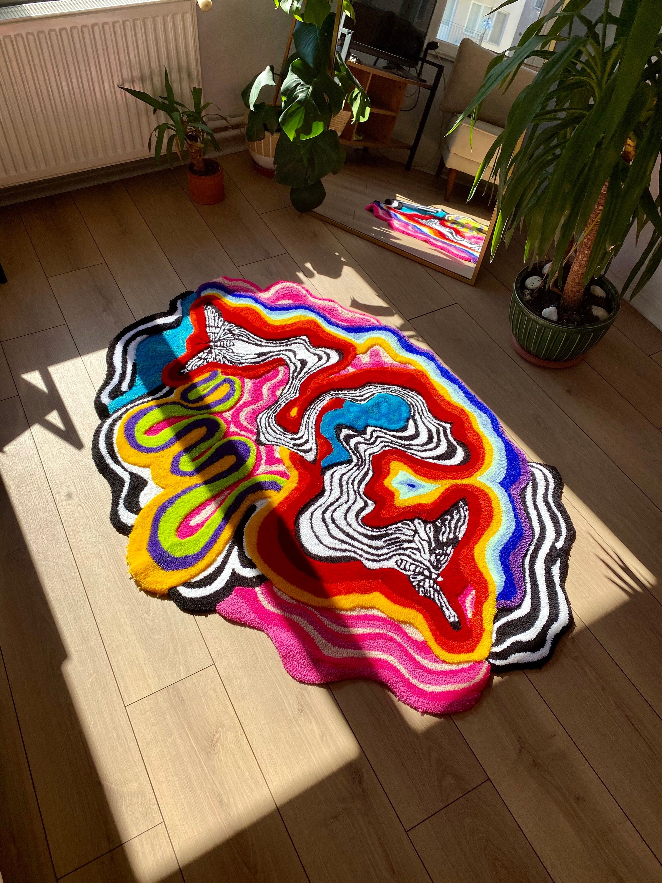 OrnnWorks Butterfly Effect 3D Fluffy Tufted Rug Handmade