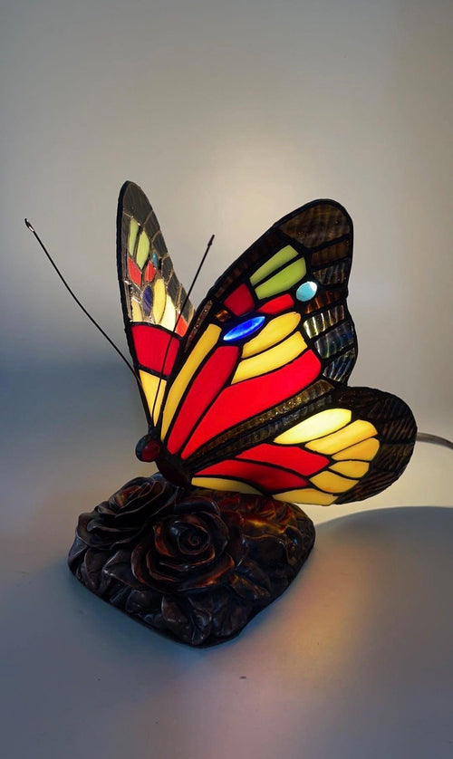 Butterfly Stained Glass Tiffany Table Lamp Handmade Antique Night Light