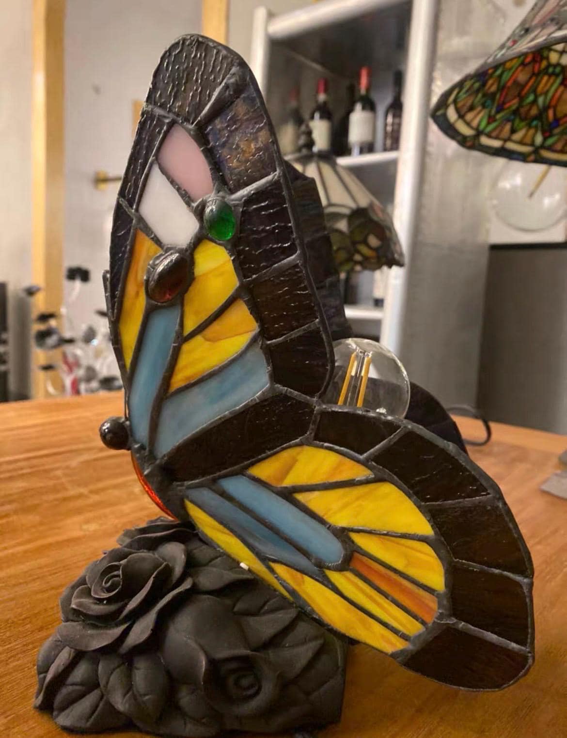 Butterfly Stained Glass Tiffany Table Lamp Handmade Antique Night Light