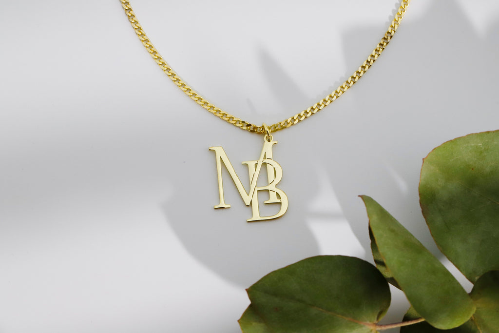 SilverGoldandRose Interlocking Initials Custom Monogram Necklace Brass