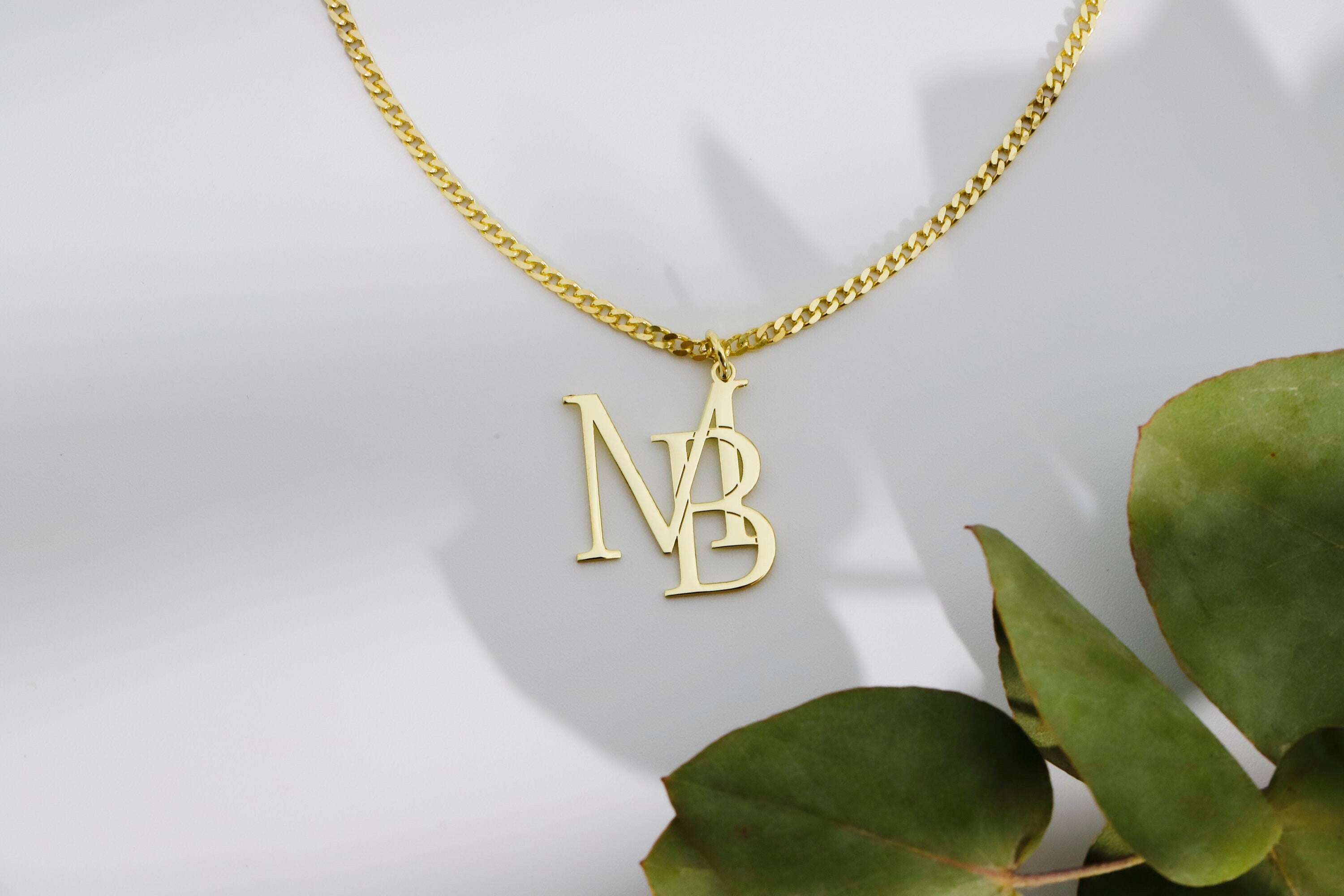SilverGoldandRose Interlocking Initials Custom Monogram Necklace Brass