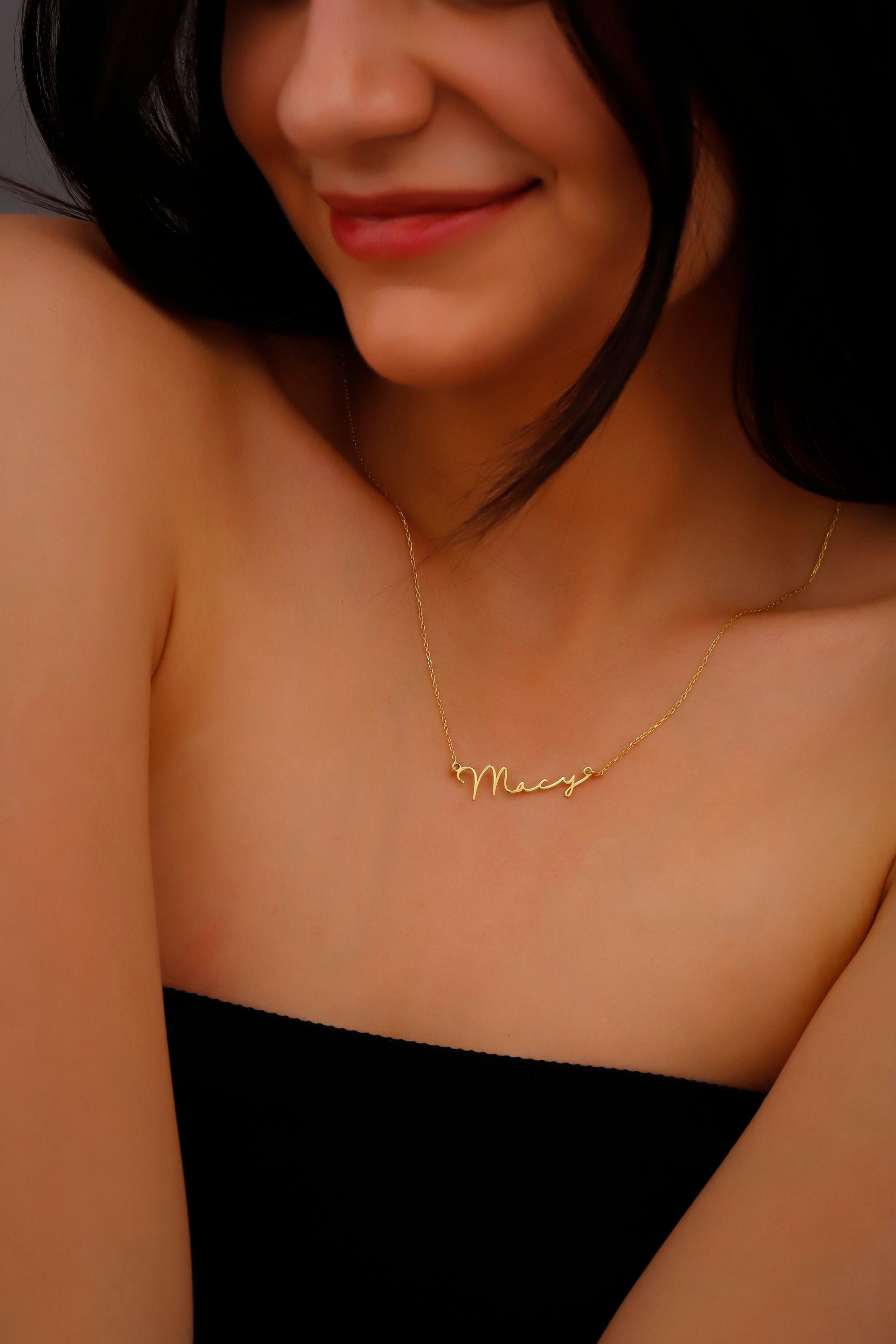 SilverGoldandRose 10K Solid Gold Name Necklace Personalized Dainty Jewelry